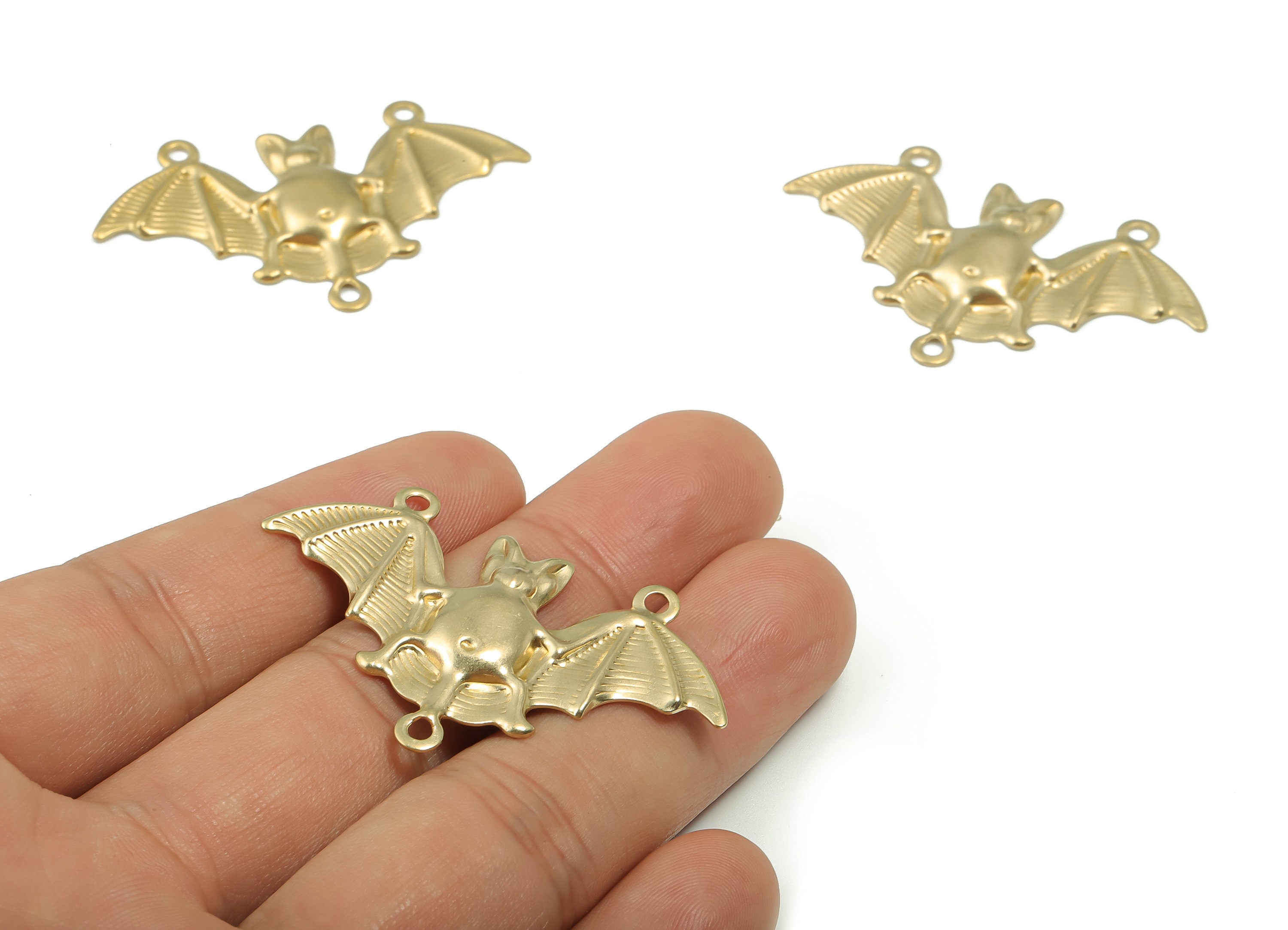 Brass Relief Bat Earring Connector - Raw Brass Bat Charms and Pendant - DIY Jewelry Making Supplies - 47.32x29.68x2.01mm - PP4879 - DOMEDBAZAAR