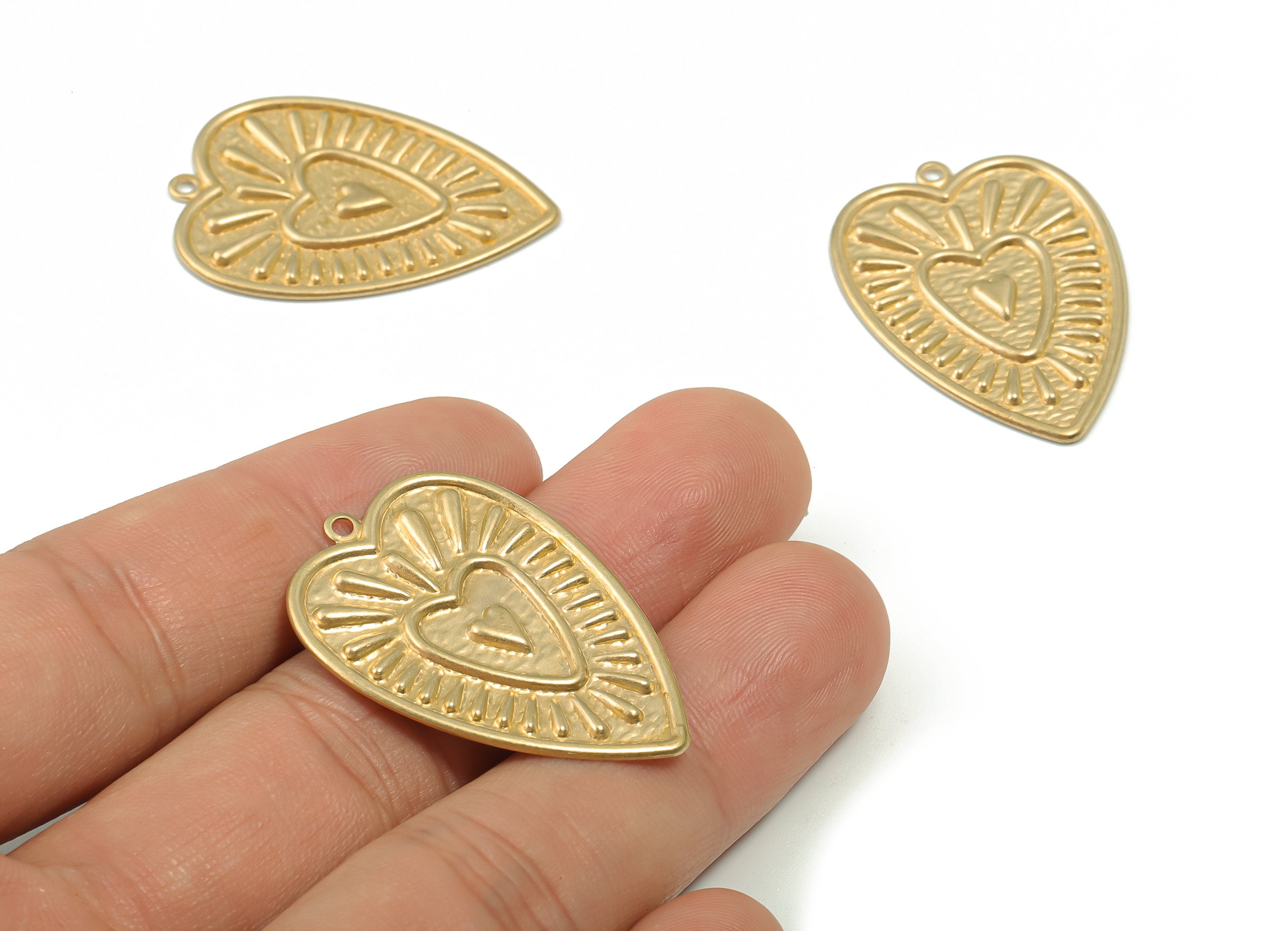 Brass Hearts Sun Earring Charms - Raw Brass Hearts Sun Pendant - DIY Jewelry Making Supplies - 35.68x25.15x1.32mm - PP4884 - DOMEDBAZAAR
