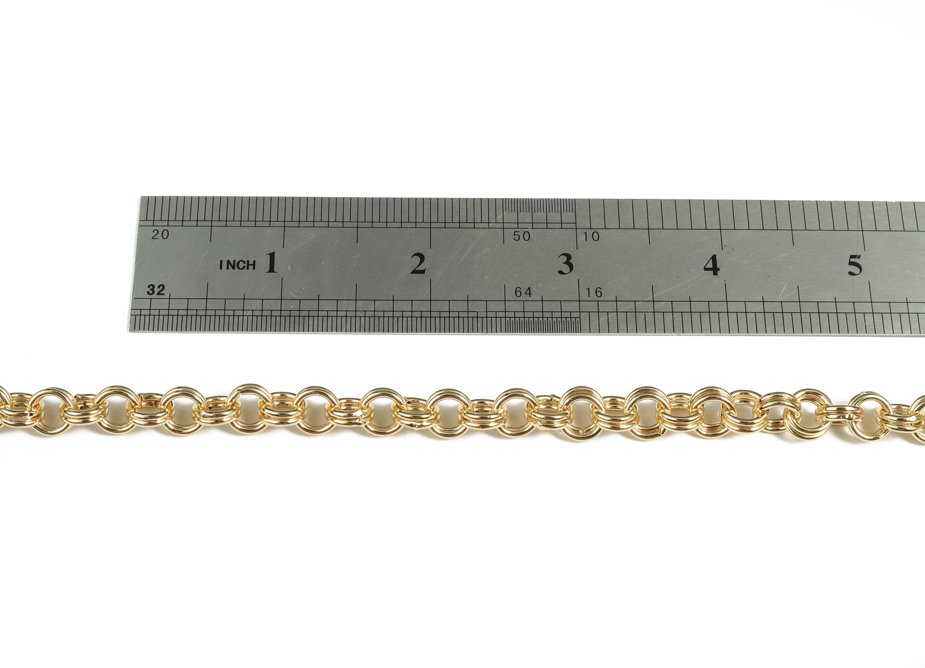 Round Link Cable Chain - Round Rolo Cable Chain - 18K Gold Round Chain - Soldered Double Circle Chain For Bracelet 0.32"x0.32"x0.10" RGP3028 - DOMEDBAZAAR