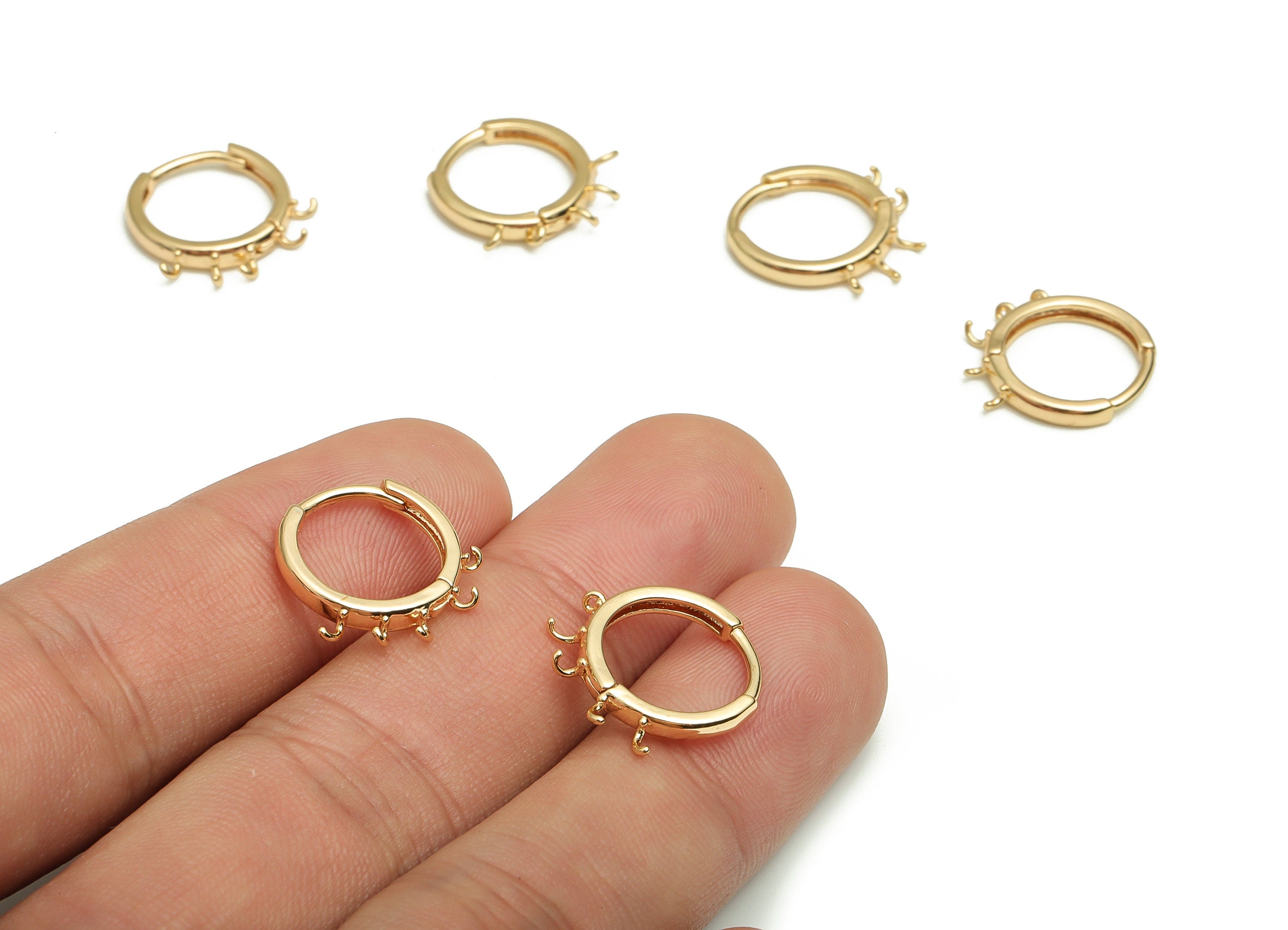 Gold Huggie Hoop Earrings - 18K Gold Plated Brass Hoop Findings - 5 Loops Gold Hoops - Jewelry Making Supplies - 15.75x15.32x2.4m - RGP4109 - DOMEDBAZAAR