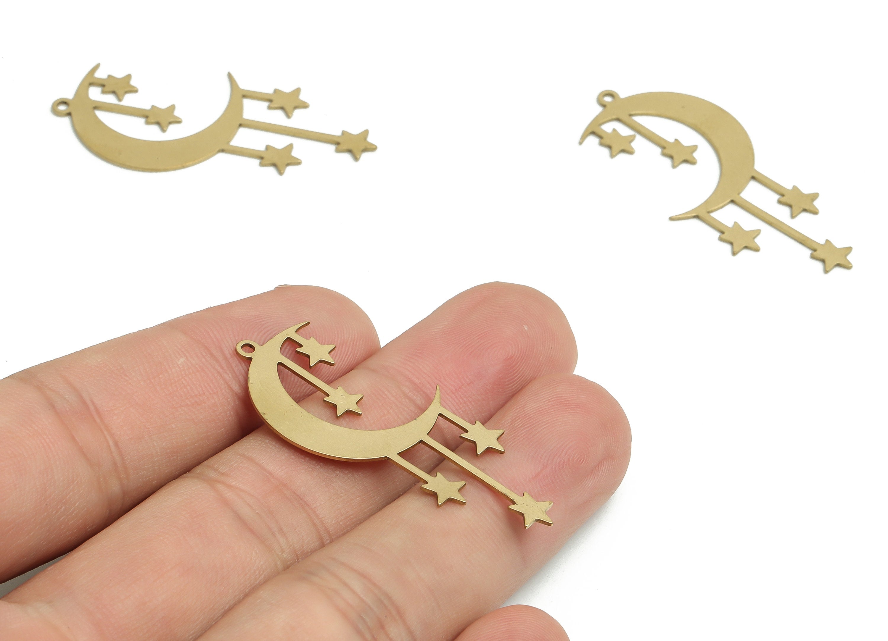 Brass Crescent Earring Charms - Raw Brass Moon Star Pendant - Jewelry Making Supplies - 41.83x18.15x0.64mm - PP4741 - DOMEDBAZAAR
