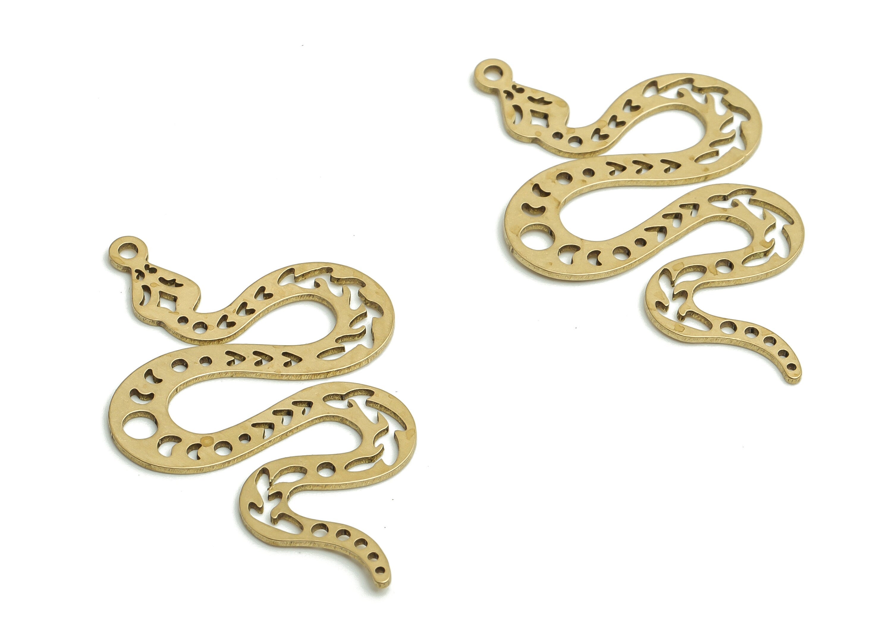 Raw Brass Snake Charm - Snake Pendant - Snake Earring - Jewelry Making Supplies Snake - Jewelry Supplies - 33.37x20.84x0.66mm- PP4791 - DOMEDBAZAAR