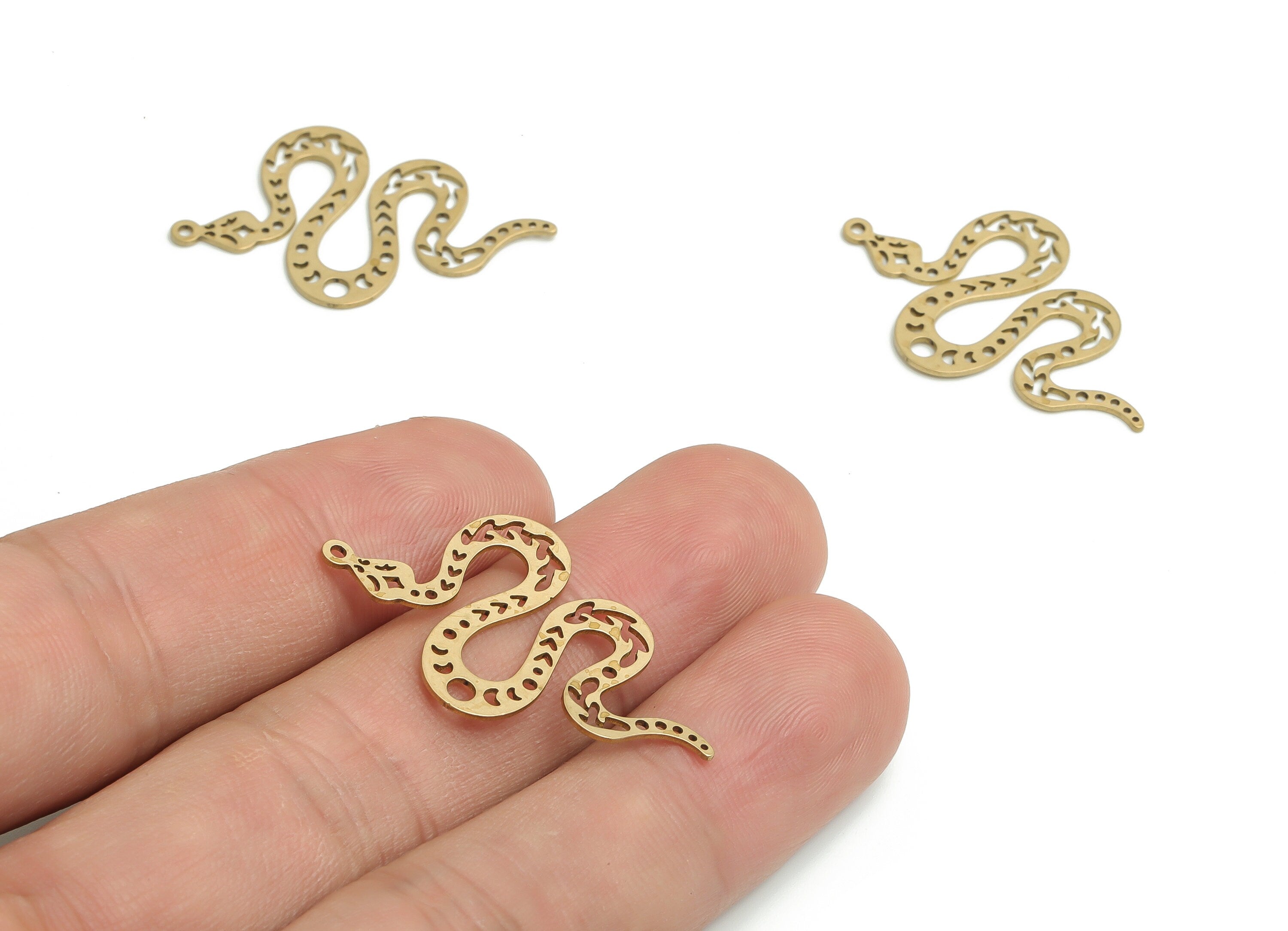 Raw Brass Snake Charm - Snake Pendant - Snake Earring - Jewelry Making Supplies Snake - Jewelry Supplies - 33.37x20.84x0.66mm- PP4791 - DOMEDBAZAAR