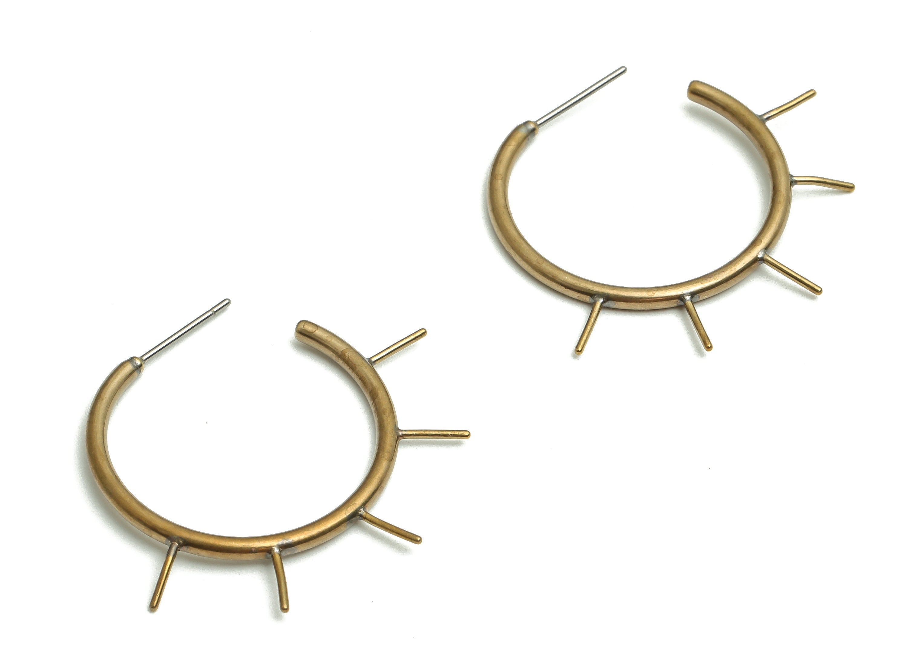 Brass C Earring Stud - Raw Brass Sun Ray Earring Post - Stainless Steel Stud -  Jewelry Making Supplies - 32.85x32.38x1.98mm- PP4734 - DOMEDBAZAAR