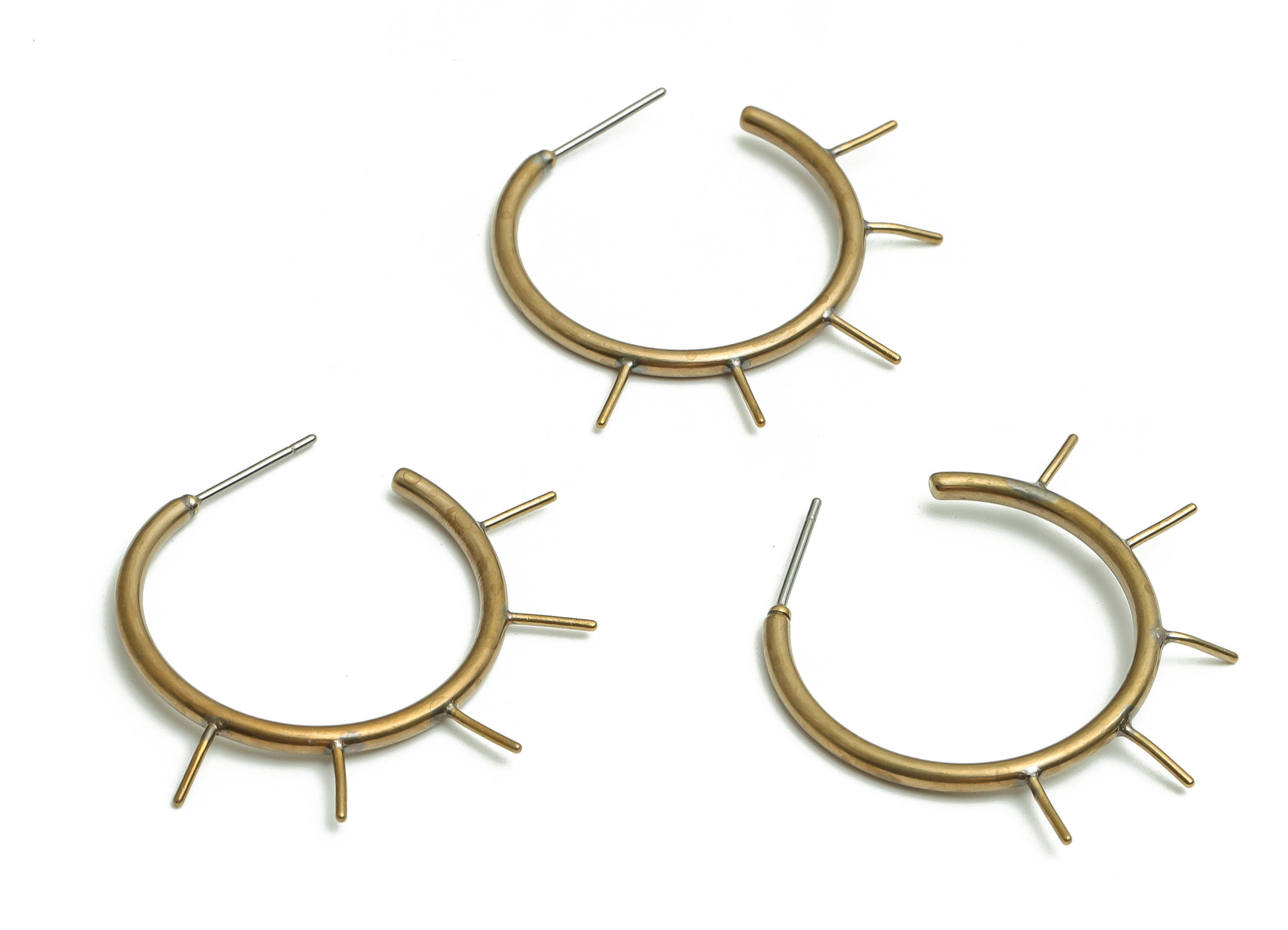 Brass C Earring Stud - Raw Brass Sun Ray Earring Post - Stainless Steel Stud -  Jewelry Making Supplies - 32.85x32.38x1.98mm- PP4734 - DOMEDBAZAAR