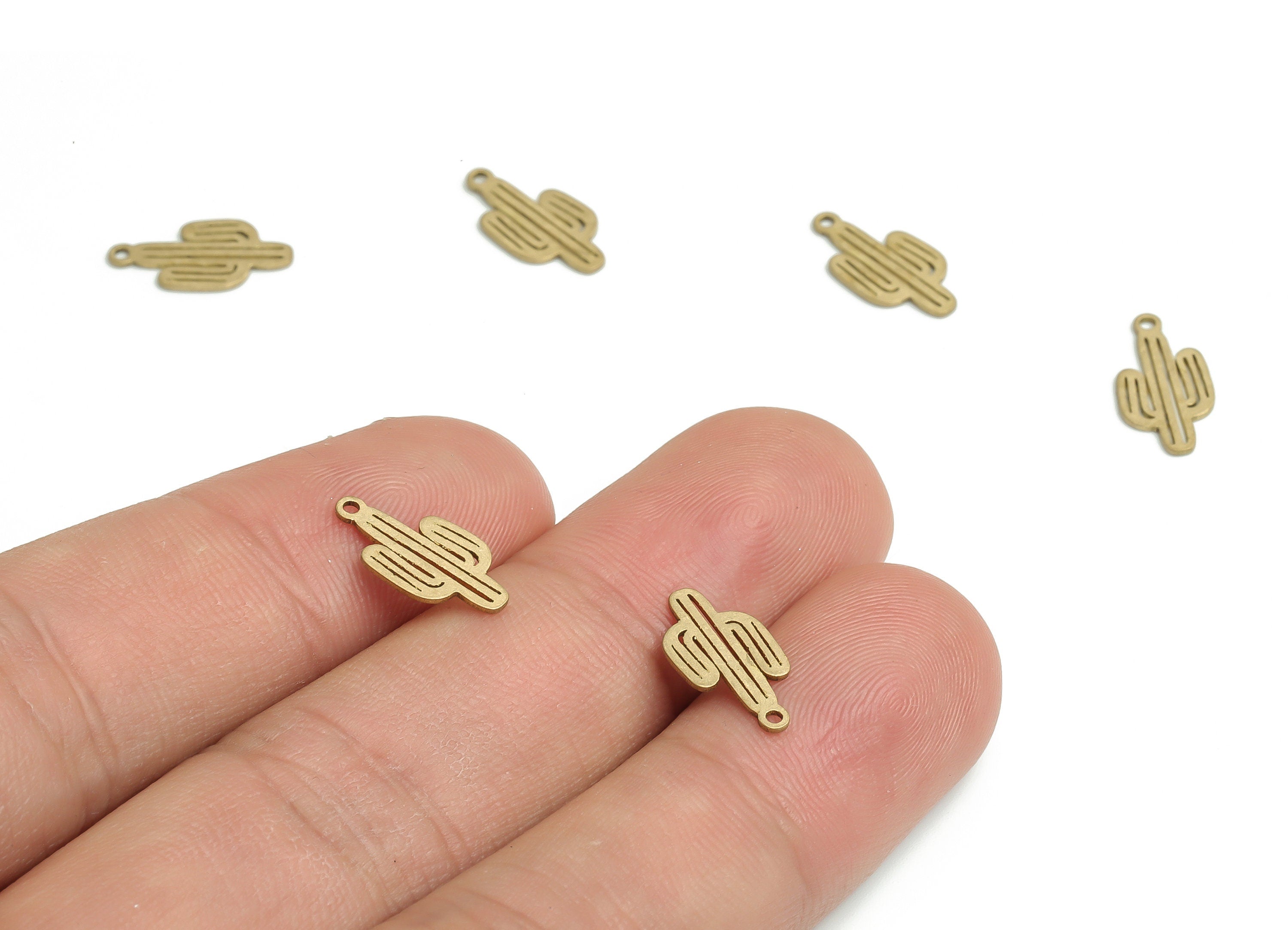 Brass Cactus Earring Charms - Raw Brass Cactus Pendant - Jewelry Making Supplies - 13.47x6.76x0.58mm- PP4793 - DOMEDBAZAAR