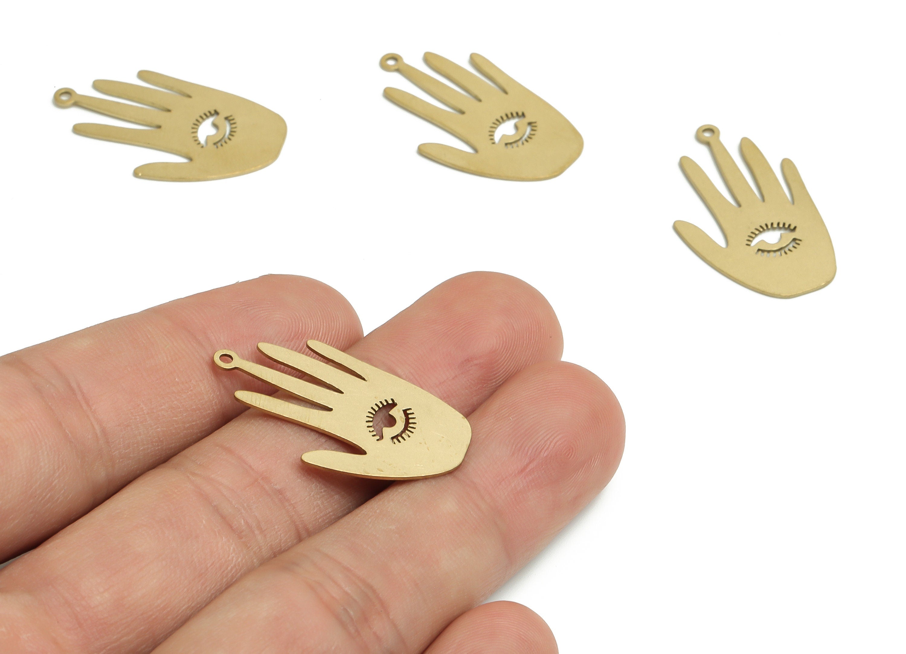 Brass Hand Earring Charms - Raw Brass Eye Pendant - DIY Jewelry Making Supplies - 29.93x17.66x0.65mm- PP4773 - DOMEDBAZAAR