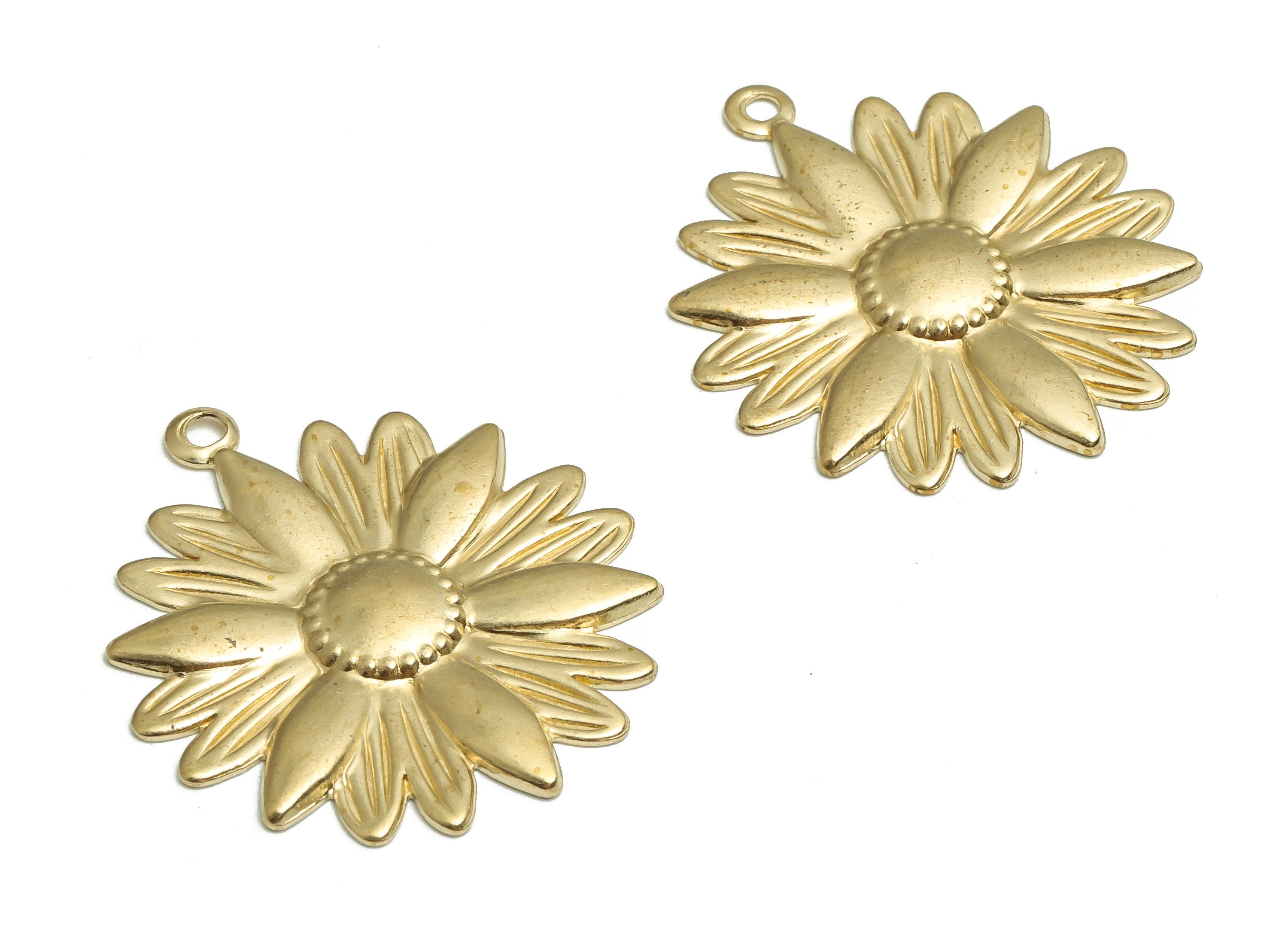 Brass Sun Flower Earrings Charms - Raw Brass Flower Pendant Charm - Jewelry Making Supplies - 33.66x29.76x1.75mm - PP4728 - DOMEDBAZAAR