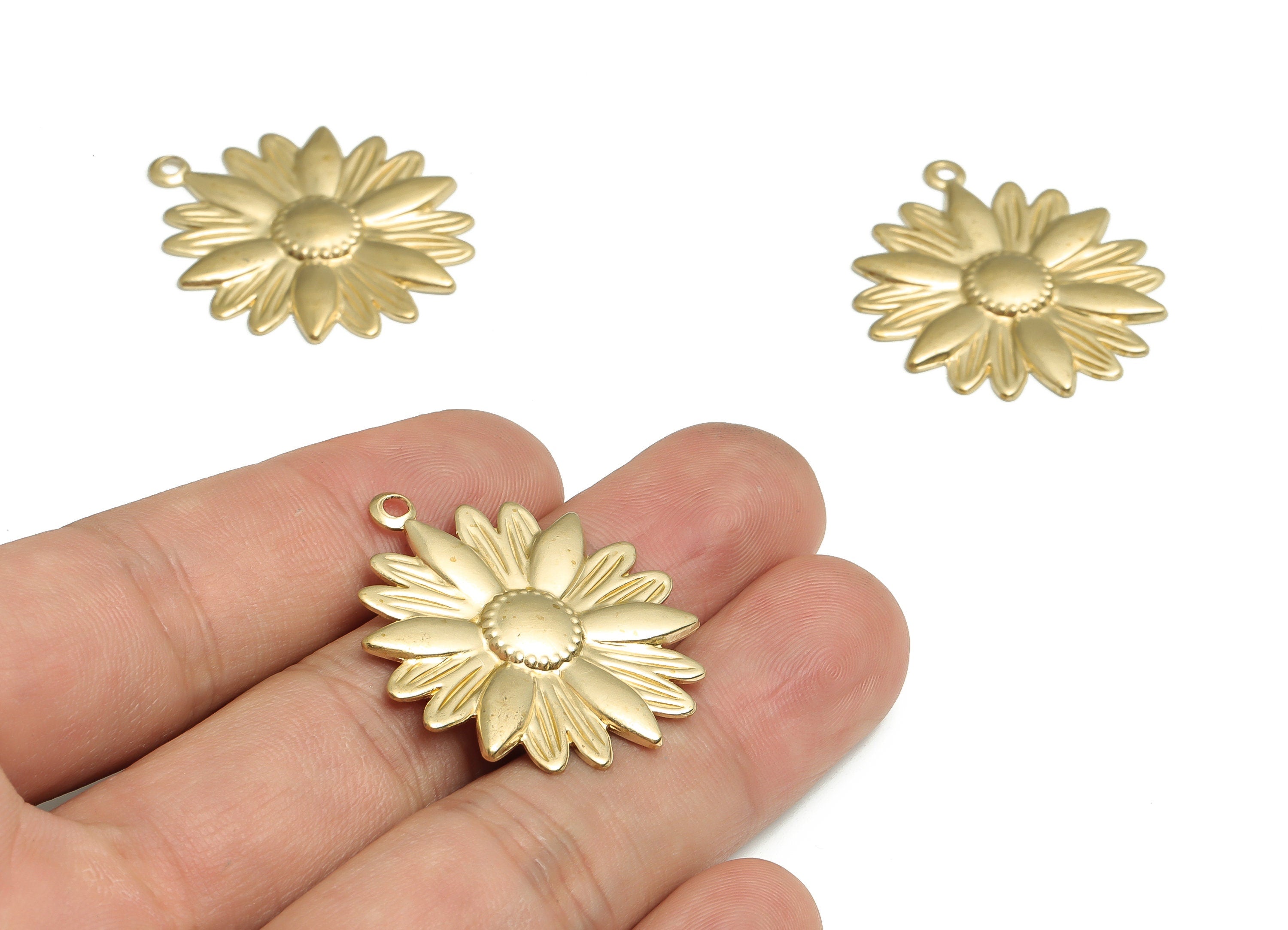 Brass Sun Flower Earrings Charms - Raw Brass Flower Pendant Charm - Jewelry Making Supplies - 33.66x29.76x1.75mm - PP4728 - DOMEDBAZAAR