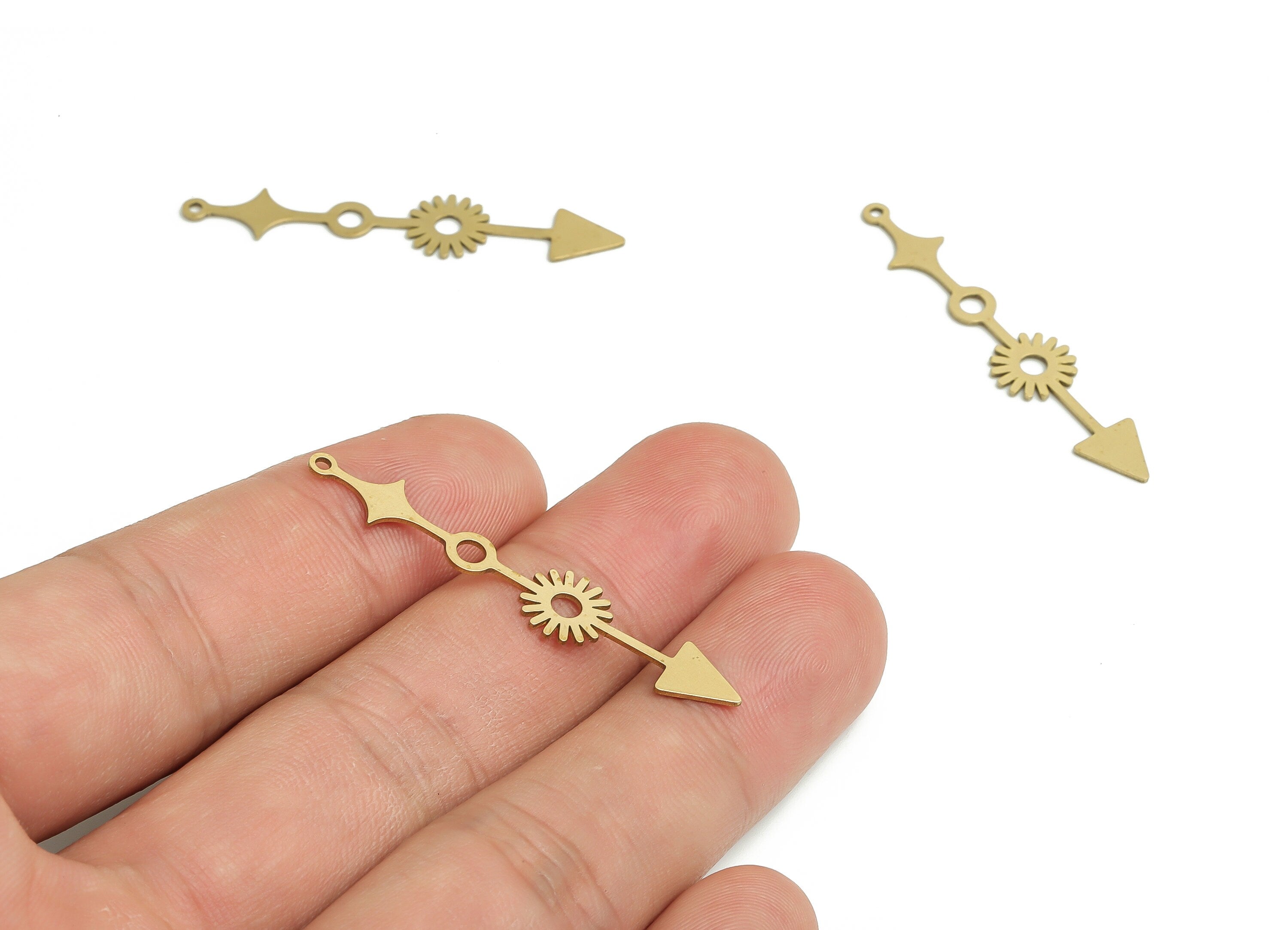 Brass Strip Sun Earring Charms - Raw Brass Arrow Pattern Pendant - Jewelry Making Supplies - 42.76x8.37x0.7mm- PP4786 - DOMEDBAZAAR