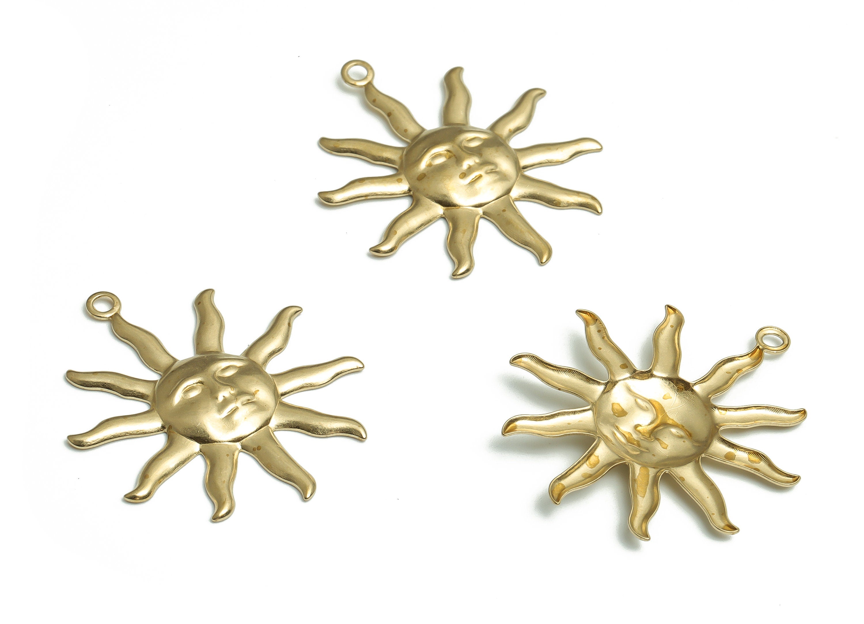 Brass Sun Earring Charms - Raw Brass Face Pendant - DIY Jewelry Making Supplies - 29.69x26.66x2.14mm - PP4815 - DOMEDBAZAAR