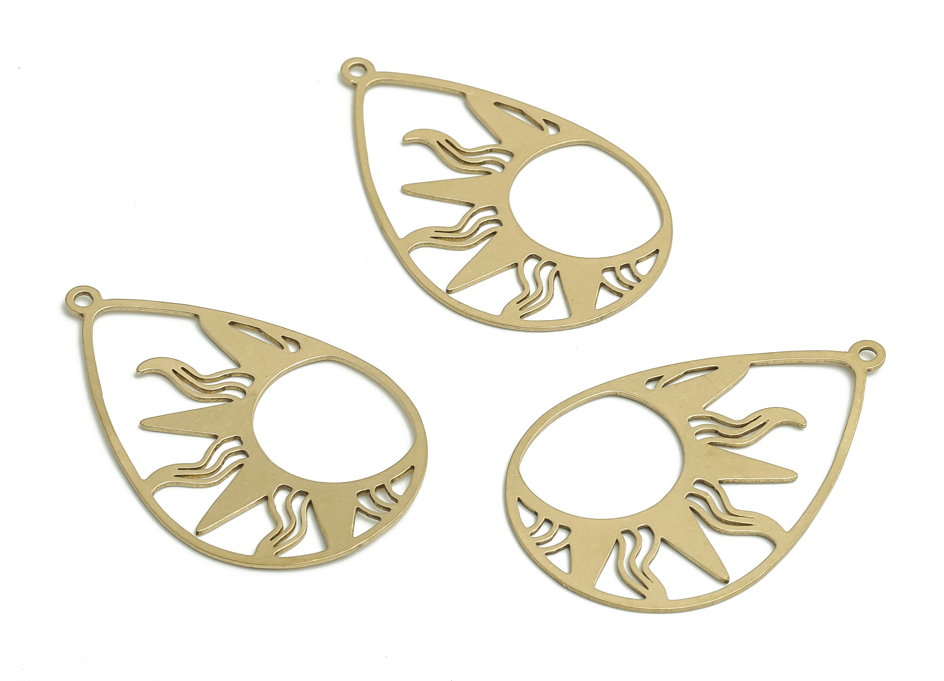 Raw Brass Drop Sun Charm – Raw Brass Drop Sun Pendant – Drop Sun Earring Charm – Jewelry Making Supplies - 40.72x26.42x0.66mm - PP4762 - DOMEDBAZAAR