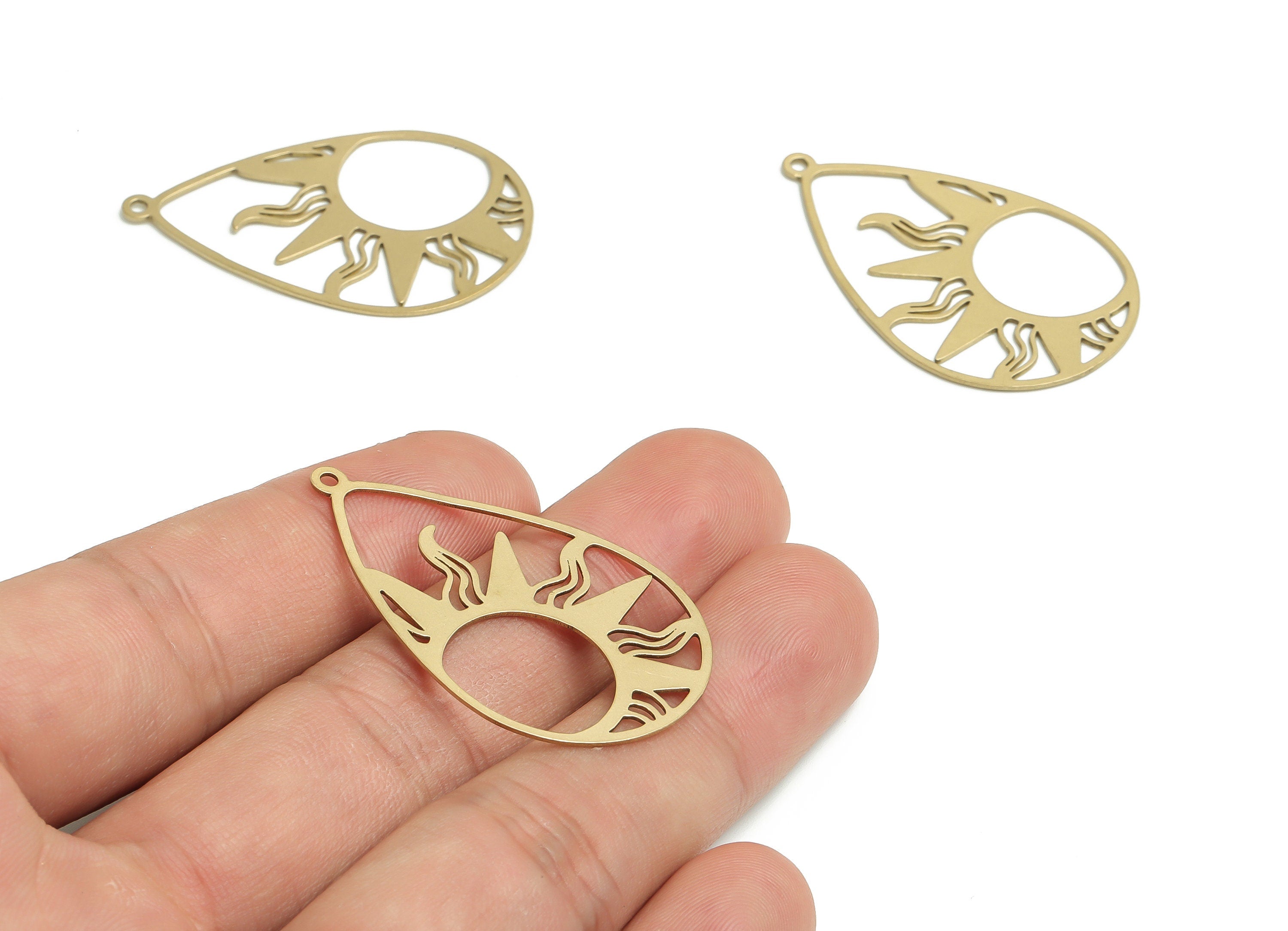 Raw Brass Drop Sun Charm – Raw Brass Drop Sun Pendant – Drop Sun Earring Charm – Jewelry Making Supplies - 40.72x26.42x0.66mm - PP4762 - DOMEDBAZAAR