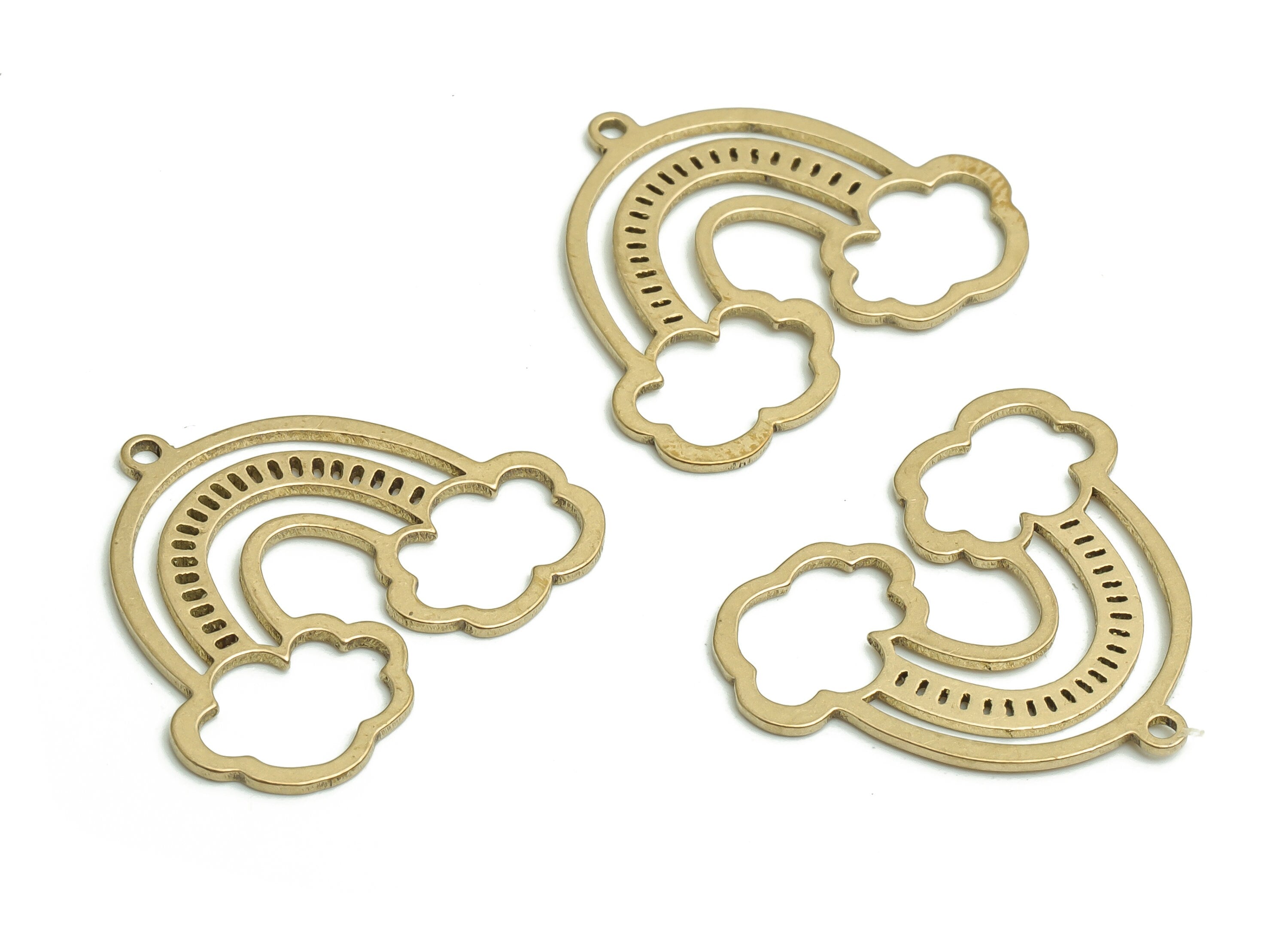 Brass Rainbow Pendant – Raw Brass Clouds Arch Pendant - Geometric Rainbow Earring Charm – Jewelry Supplies - 22.23x18.72x0.7mm - PP4173 - DOMEDBAZAAR