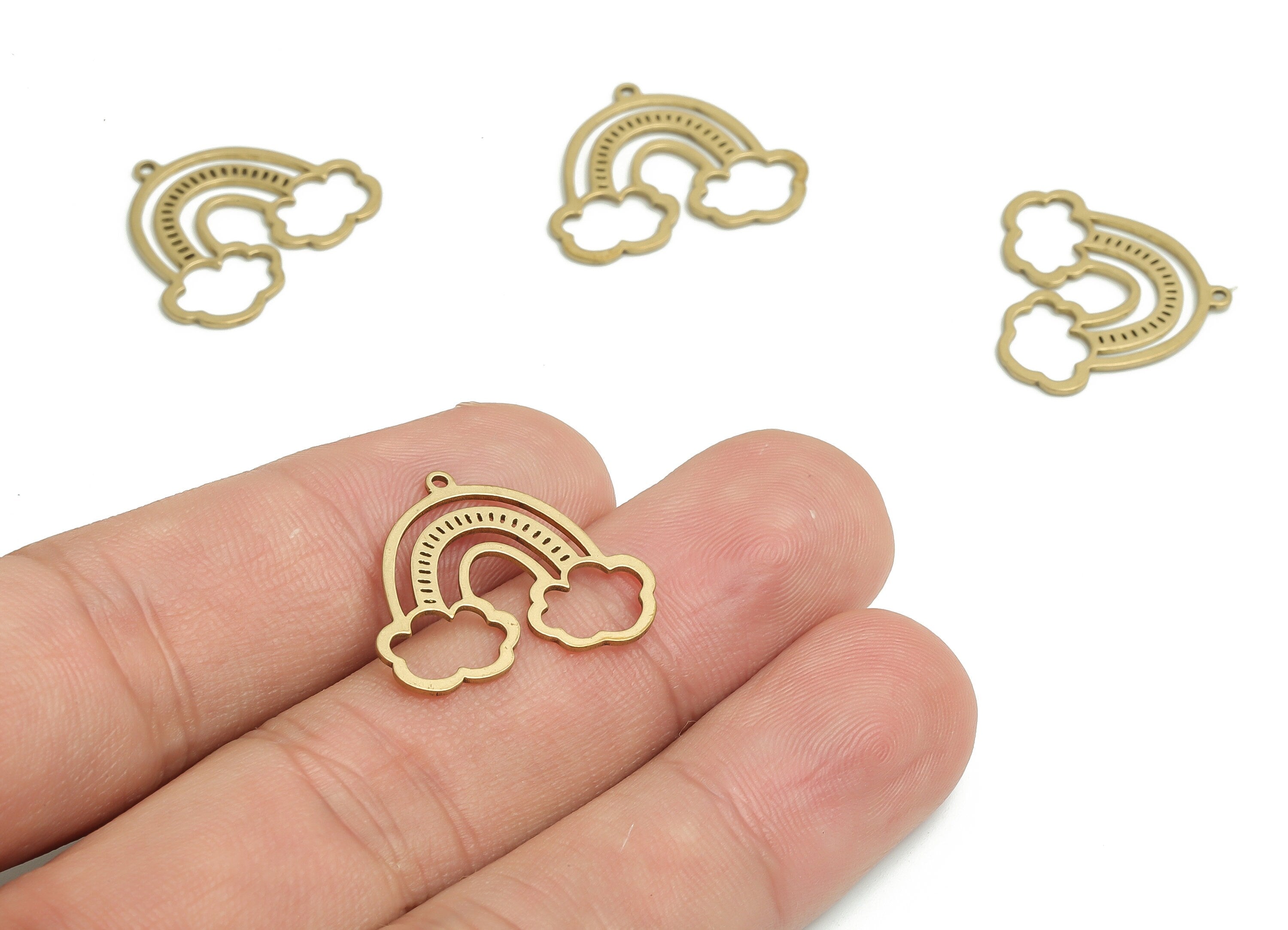 Brass Rainbow Pendant – Raw Brass Clouds Arch Pendant - Geometric Rainbow Earring Charm – Jewelry Supplies - 22.23x18.72x0.7mm - PP4173 - DOMEDBAZAAR