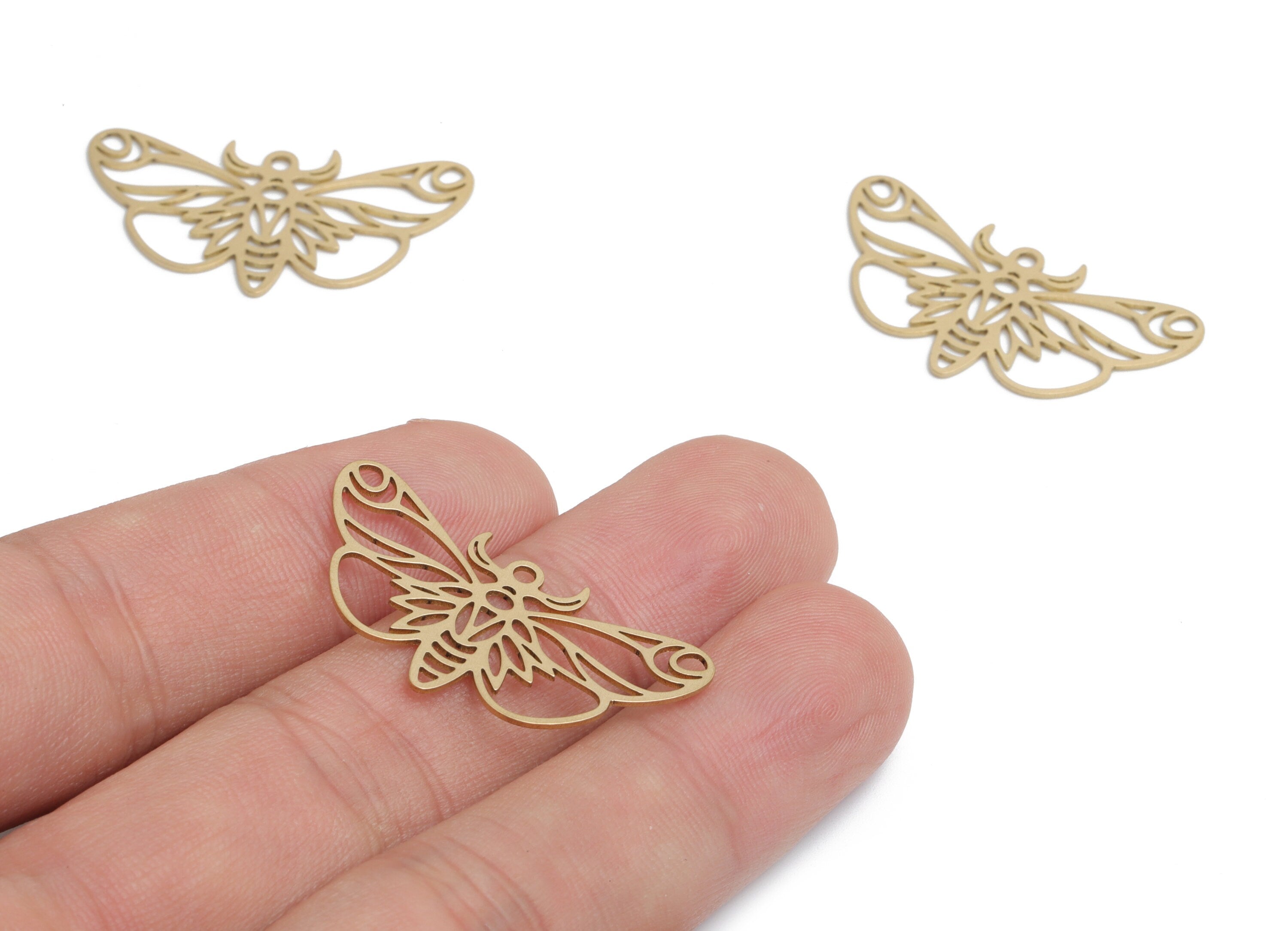 Brass Moth Earring Charms - Raw Brass Butterfly Pendant - DIY Jewelry Making Supplies - 33.19x17.89x0.64mm - PP4779 - DOMEDBAZAAR