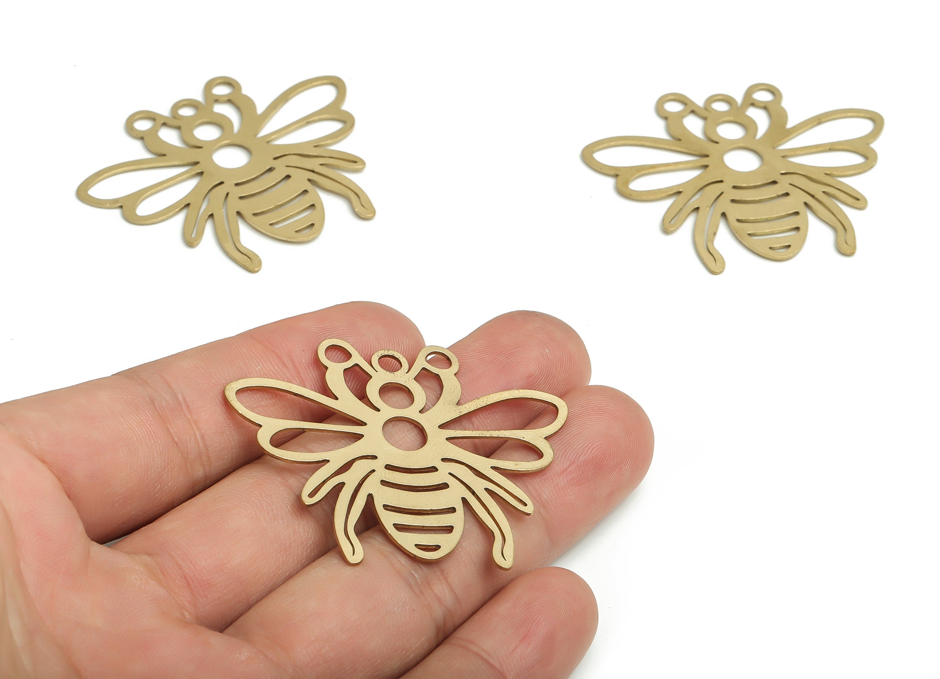 Brass Bee Earring Charms - Raw Brass Bee Pendant - DIY Jewelry Making Supplies - 47.47x40.15x0.66mm - PP4622 - DOMEDBAZAAR
