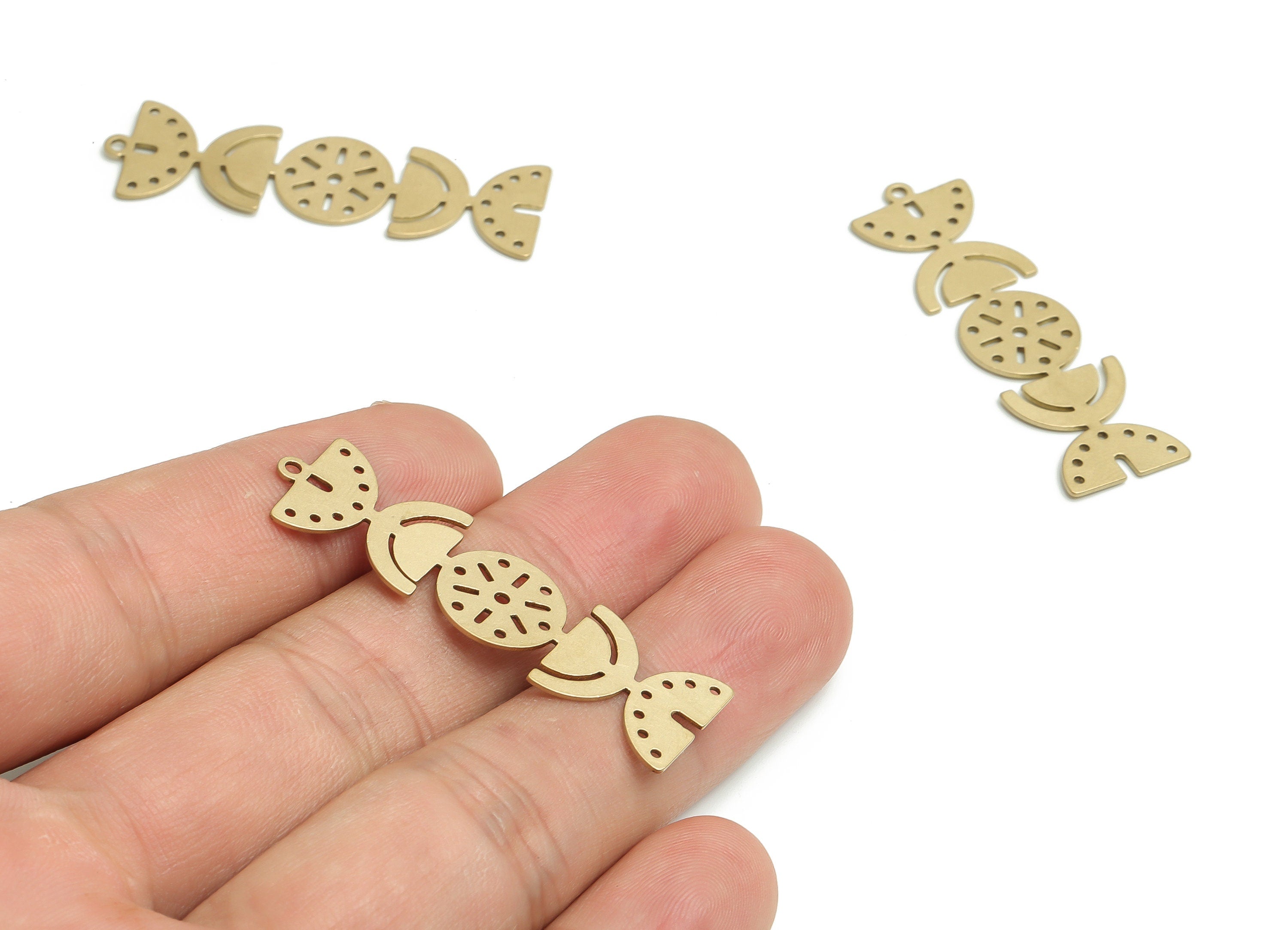 Brass Half Watermelon Earring Charms - Raw Brass Round Semi circle Pendant - Jewelry Making Supplies - 44.04x13.23x0.59mm - PP4804 - DOMEDBAZAAR