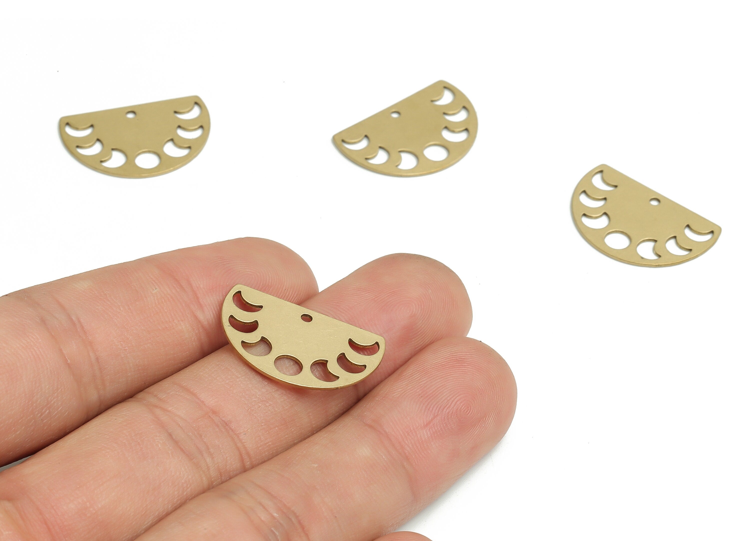 Brass Moon Phase Semicircle Pendant - Raw Brass Half moon Earring Charms - Jewelry Making Supplies - 22.07x14.93x0.6mm - PP4172 - DOMEDBAZAAR