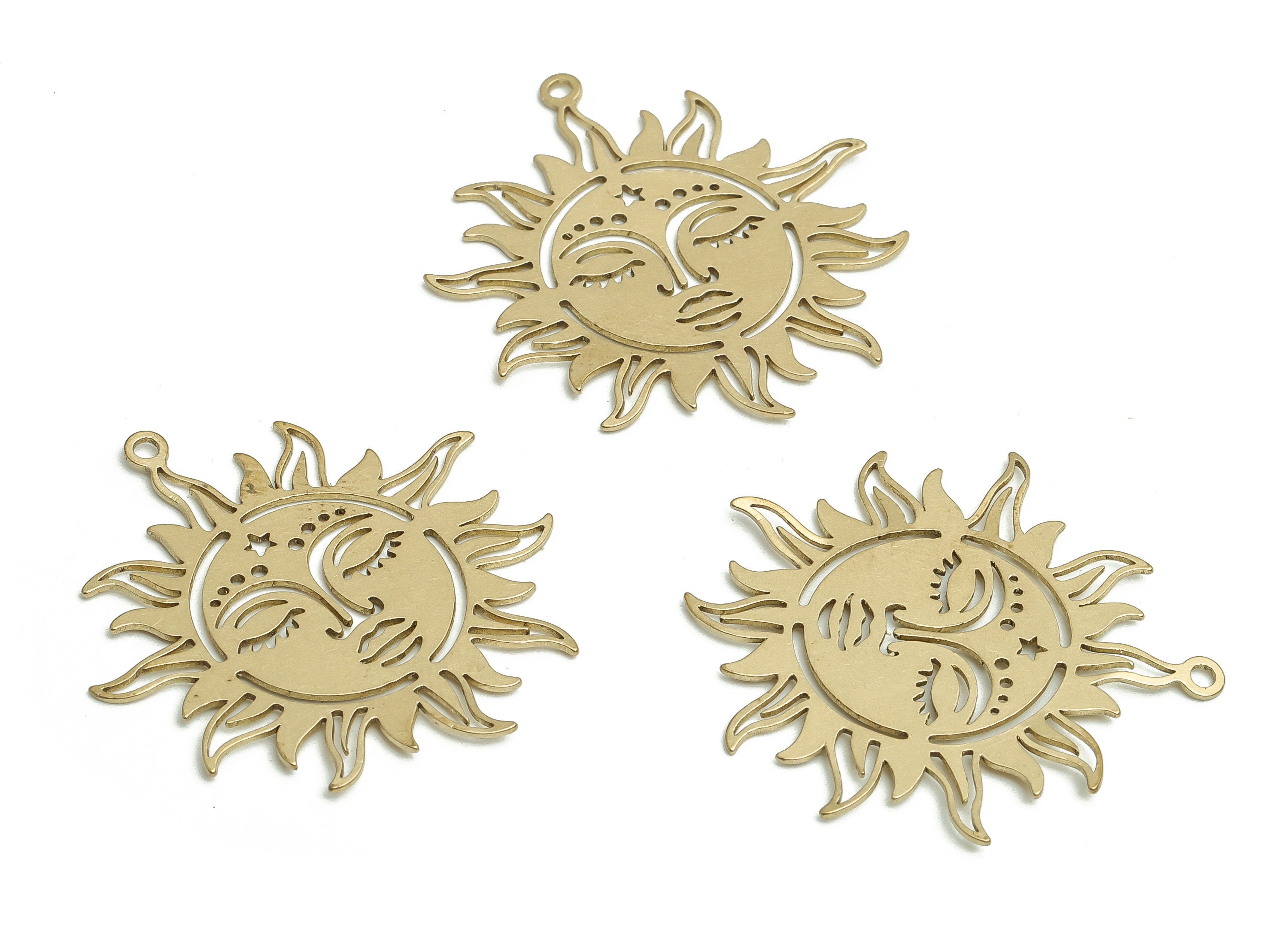 Brass Sun Face Earring Charms - Raw Brass Face Pendant - DIY Jewelry Making Supplies - 35.34x33.56x0.63mm- PP4743 - DOMEDBAZAAR