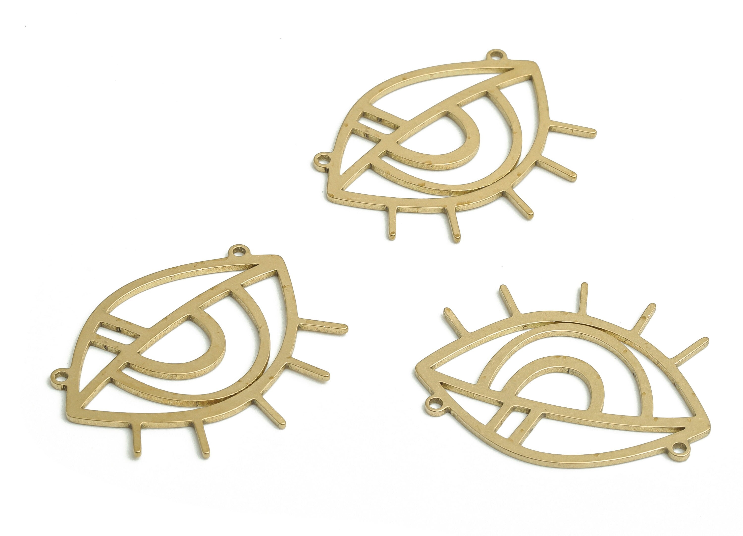 Brass Eye Earring Connectors - Raw Brass Sun Pendant - Brass Eyelashes Charms – Jewelry Making Supplies - 28.6x23.26x0.8mm - PP4178 - DOMEDBAZAAR