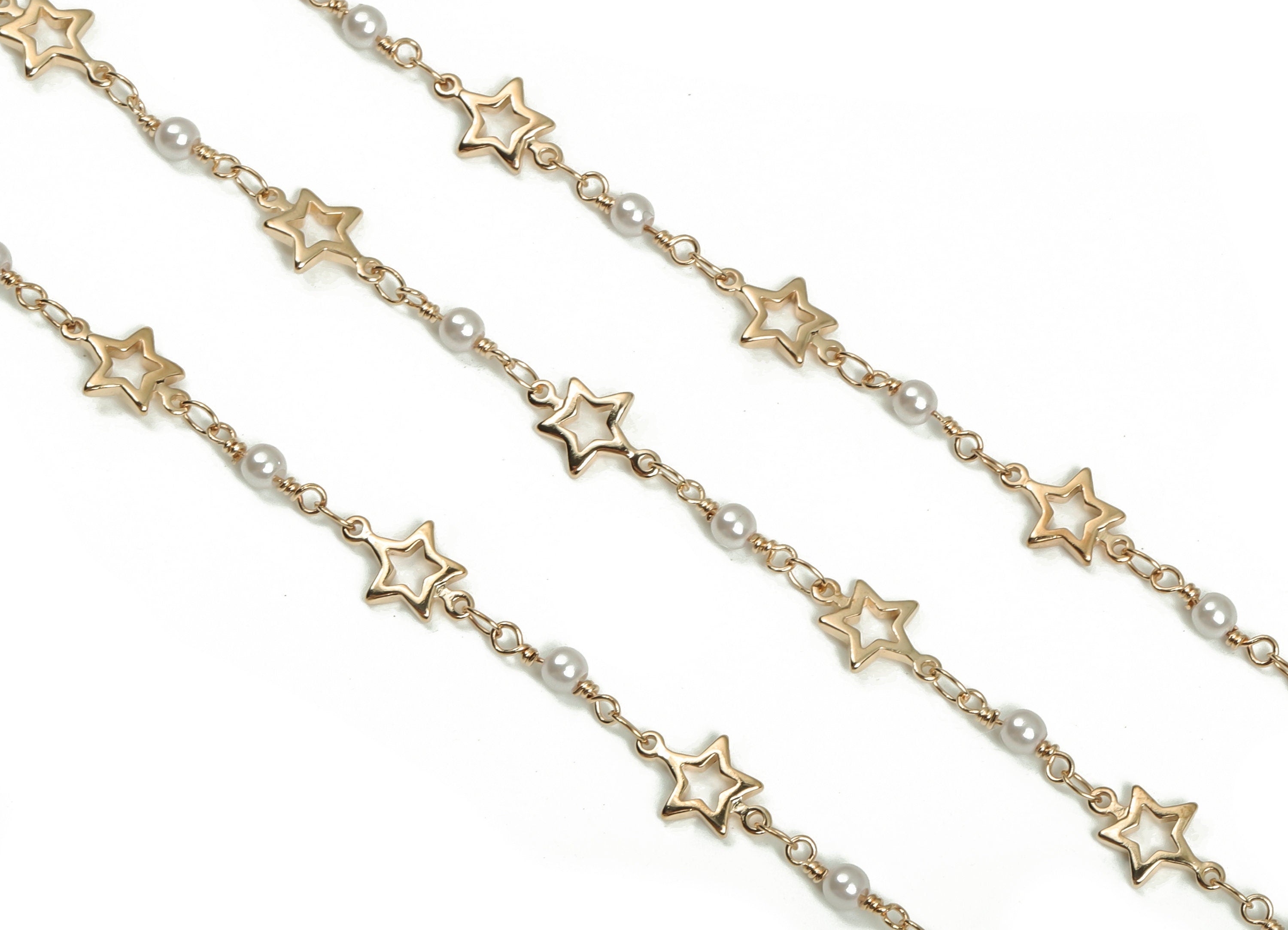 Pearl Satellite Bead Chain - KC Gold Tone Plated Brass Bead Chain - Soldered Star Bead Chain-For Necklace Bracelet 0.47"x0.31"x0.04" CC1213G - DOMEDBAZAAR