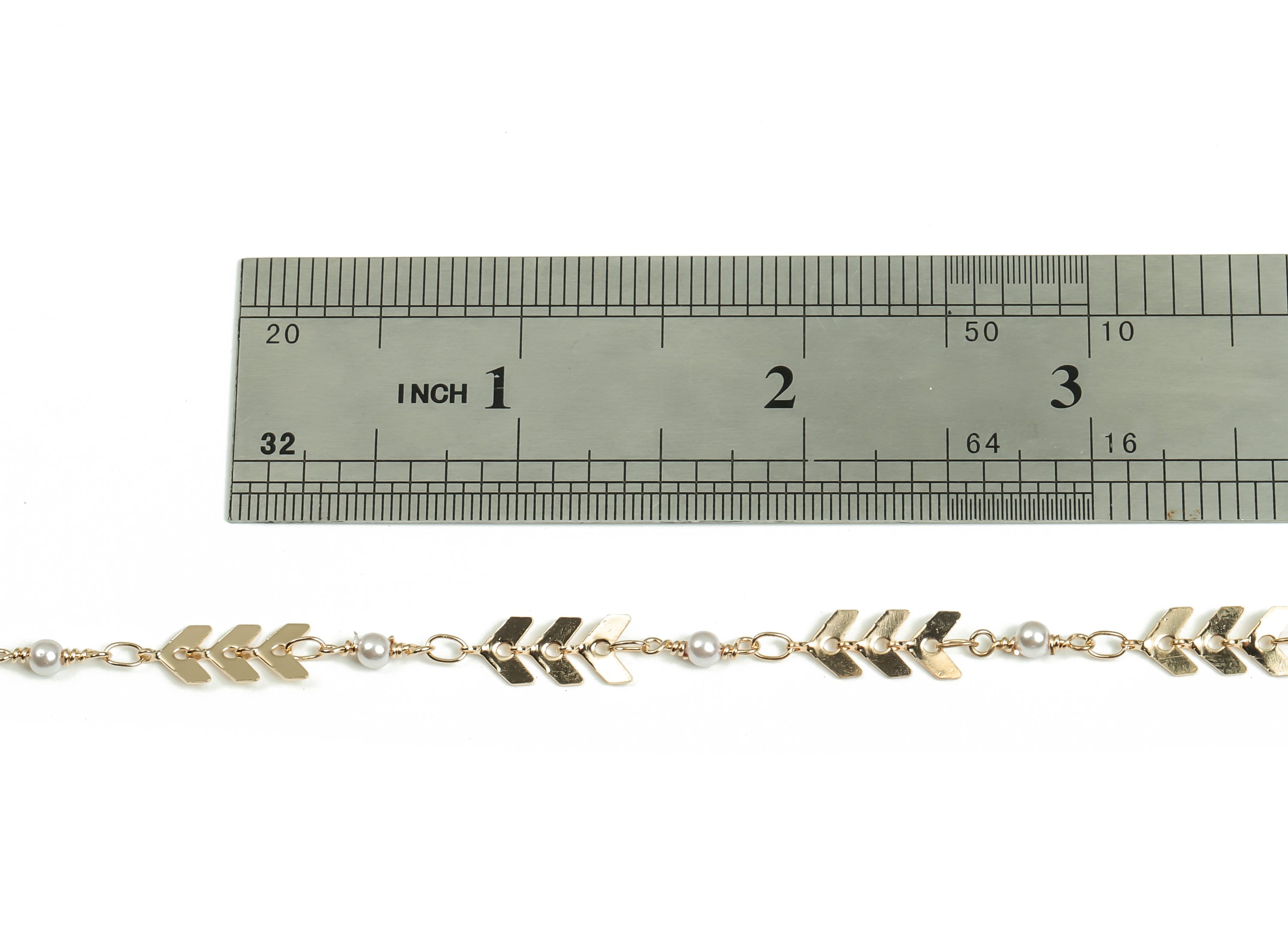 Pearl Satellite Arrow Chain - KC Gold Tone Plated Brass Chain - Soldered Beaded Chain - For Necklace Bracelet 0.26"x0.25"x0.02" CC1216G - DOMEDBAZAAR