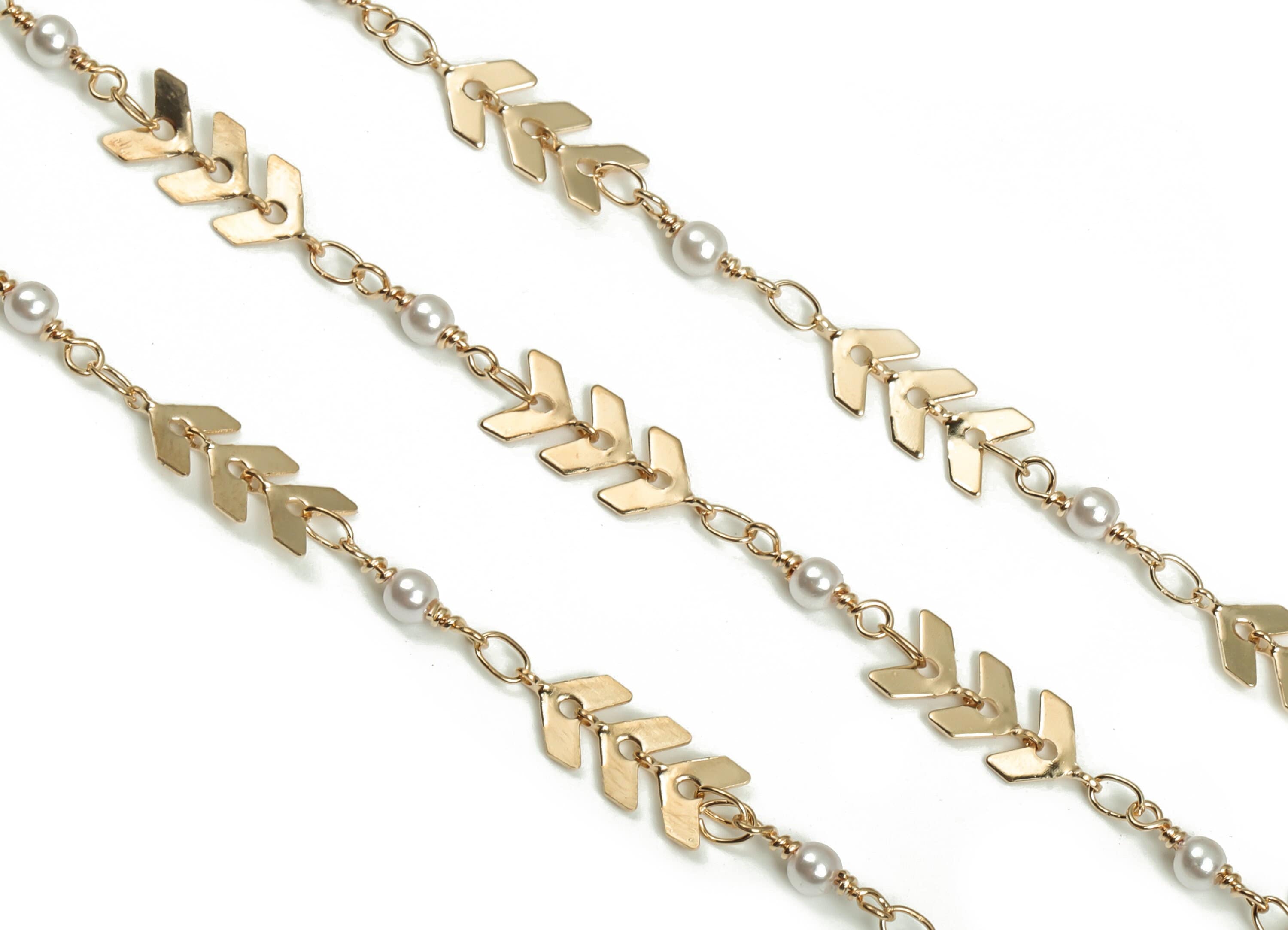 Pearl Satellite Arrow Chain - KC Gold Tone Plated Brass Chain - Soldered Beaded Chain - For Necklace Bracelet 0.26"x0.25"x0.02" CC1216G - DOMEDBAZAAR
