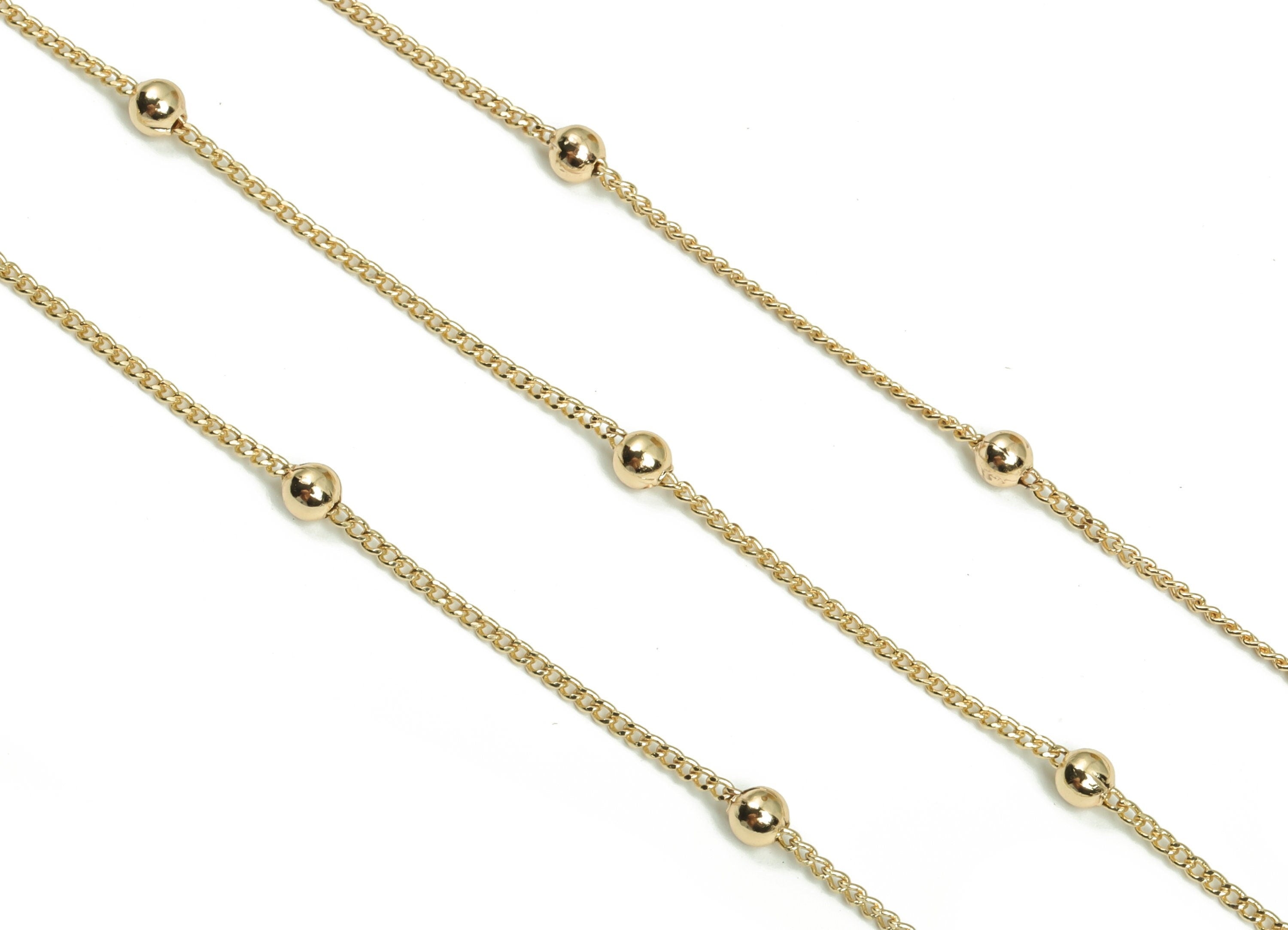 Ball Satellite Curb Chain - 18K Real Gold Plated Brass Satellite Chain - Mini Link Soldered Curb Chain - 0.14"x0.14"x0.14" RGP4135 - DOMEDBAZAAR