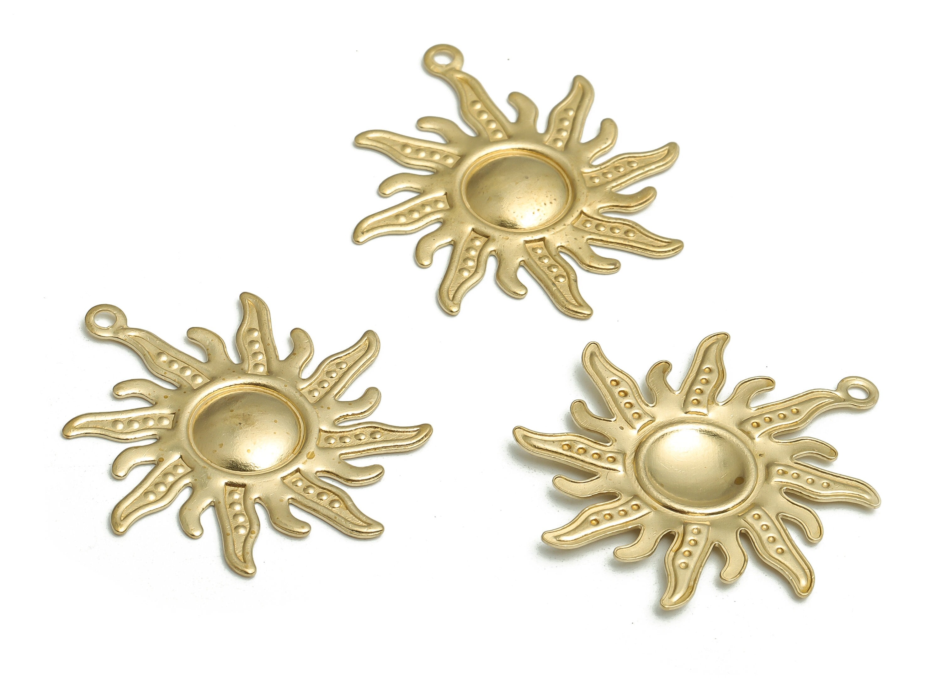 Brass Sun Earring Charms - Raw Brass Sun Pendant - DIY Jewelry Making Supplies - 33.15x29.85x1.7mm - PP4730 - DOMEDBAZAAR