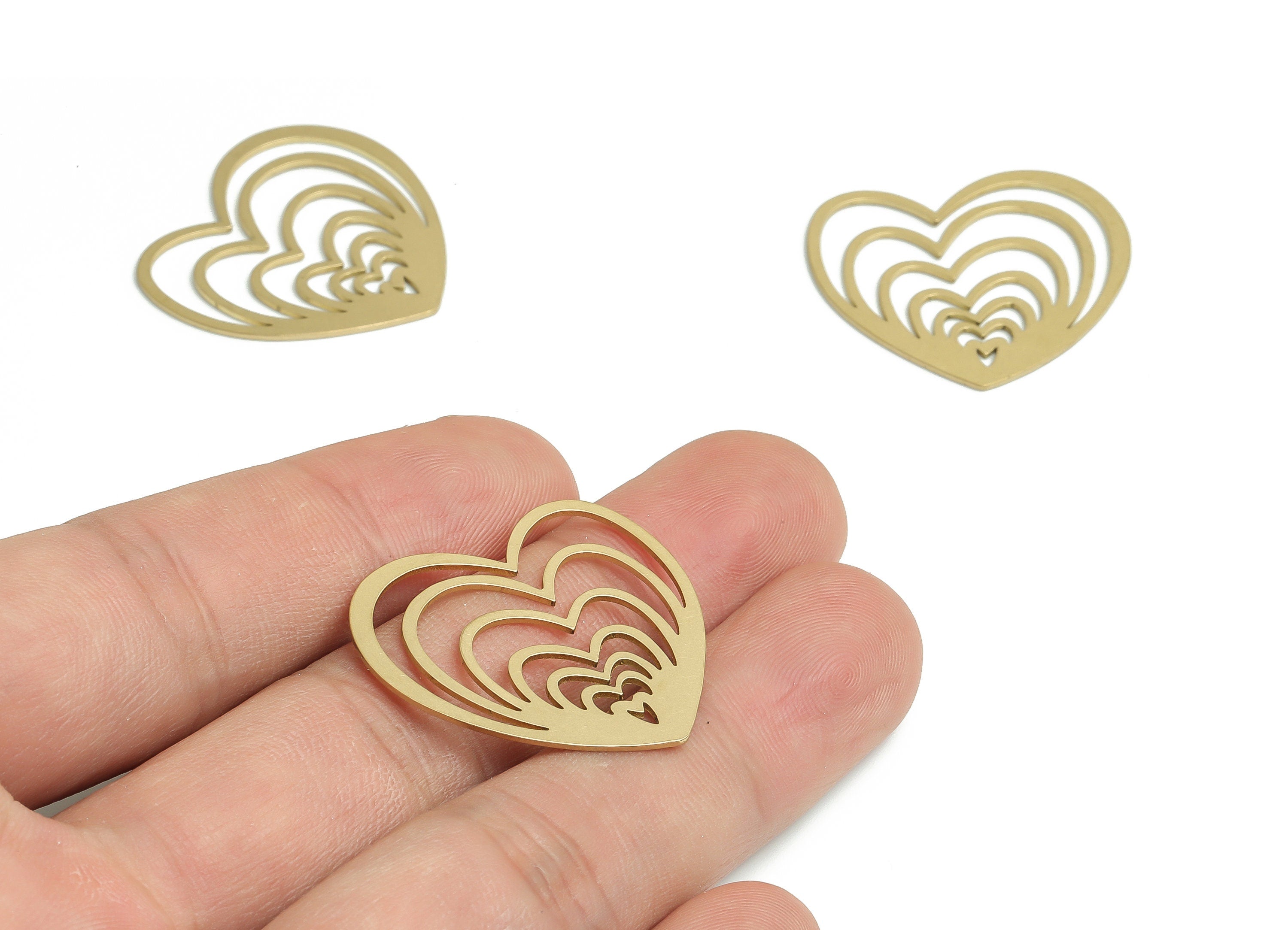 Brass Heart Earring Charms - Raw Brass Hollow Heart Pendant - Jewelry Making Supplies - 29.87x27.62x0.65mm - PP4812 - DOMEDBAZAAR