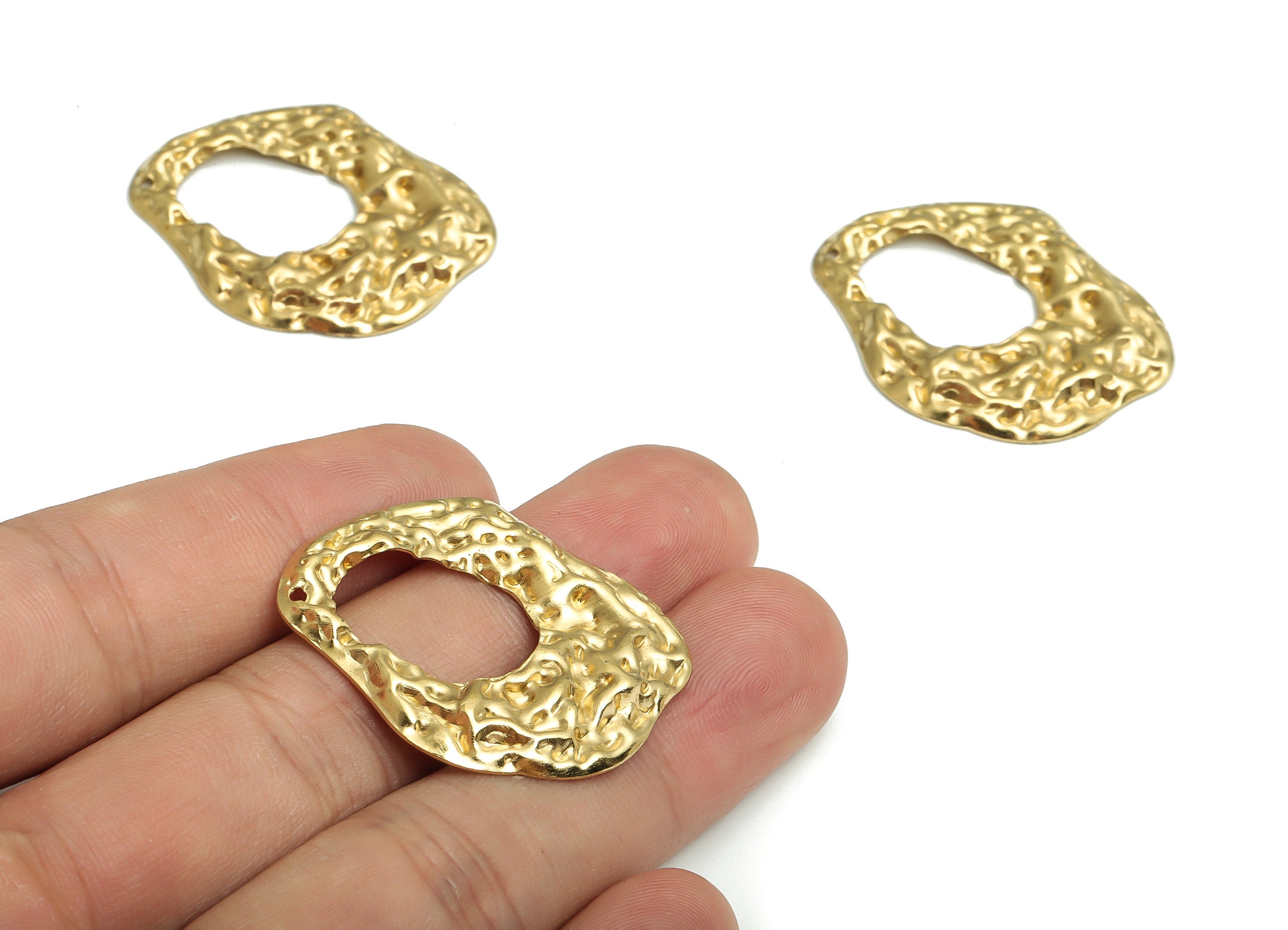 Brass Hammered Geometry Earring Charms - Raw Brass Geometry Pendant - DIY Jewelry Making Supplies - 35.37x28.5x2.8mm - PP4718 - DOMEDBAZAAR
