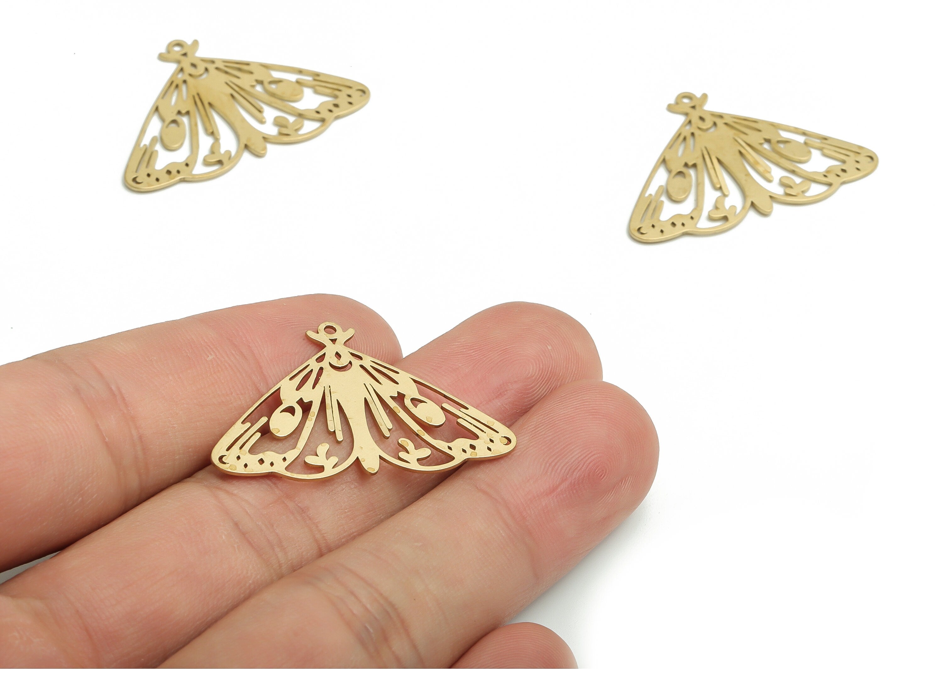 Brass Moth Earring Charms - Raw Brass Butterfly Pendant - DIY Jewelry Making Supplies - 33.65x23.1x0.61mm - PP4755 - DOMEDBAZAAR