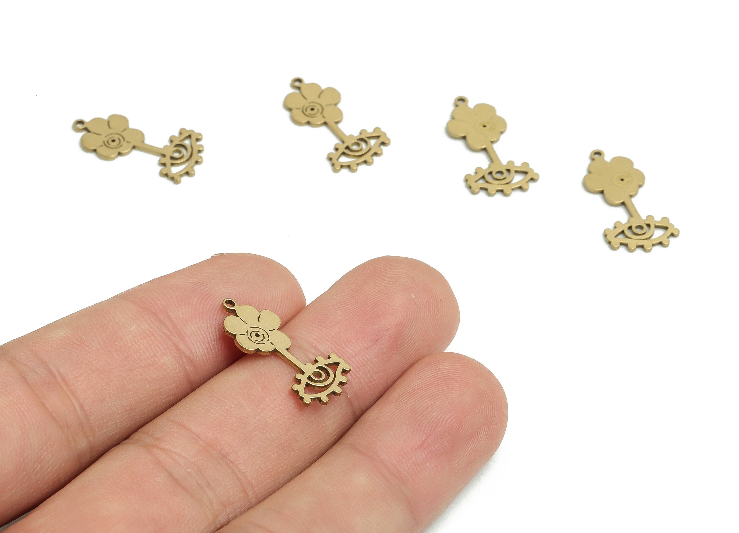 Brass Flower Earring Charms - Raw Brass Eye Pendant - DIY Jewelry Making Supplies - 20.54x10.52x0.77mm - PP4181 - DOMEDBAZAAR