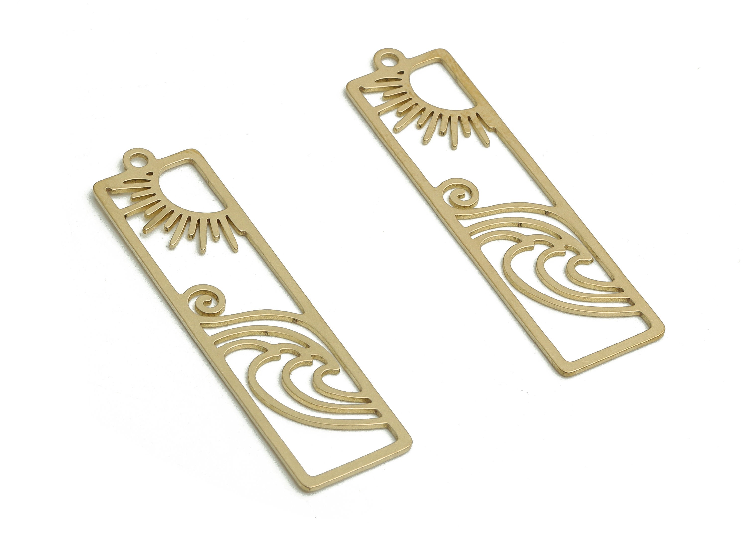 Brass Rectangle Earring Charms - Raw Brass Sun Cloud Pendant - DIY Jewelry Making Supplies - 41.51x11.06x0.63mm - PP4777 - DOMEDBAZAAR