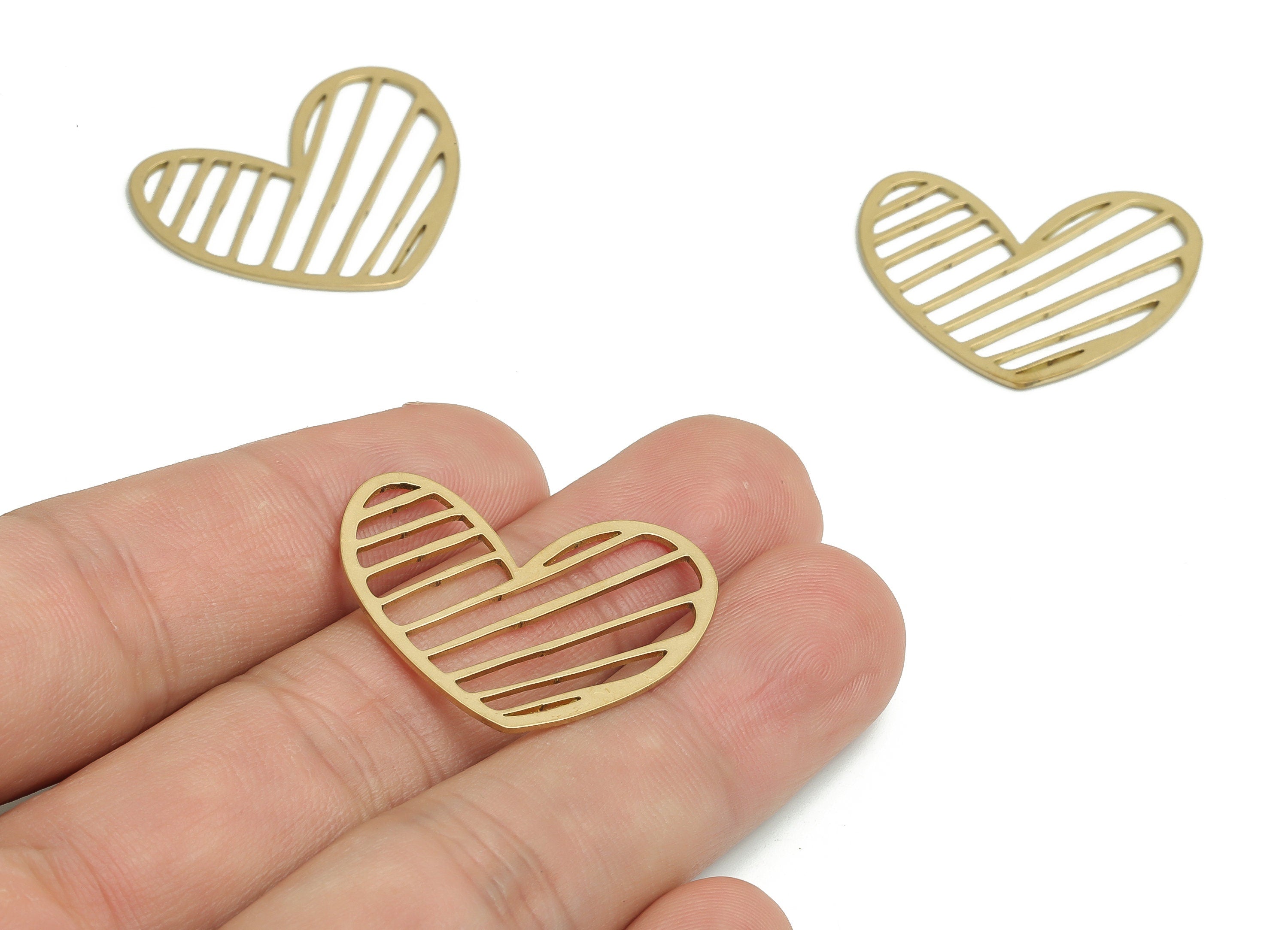 Brass Heart Earring Charms - Raw Brass Hollow Heart Pendant - Jewelry Making Supplies - 29.87x24.62x0.65mm - PP4813 - DOMEDBAZAAR
