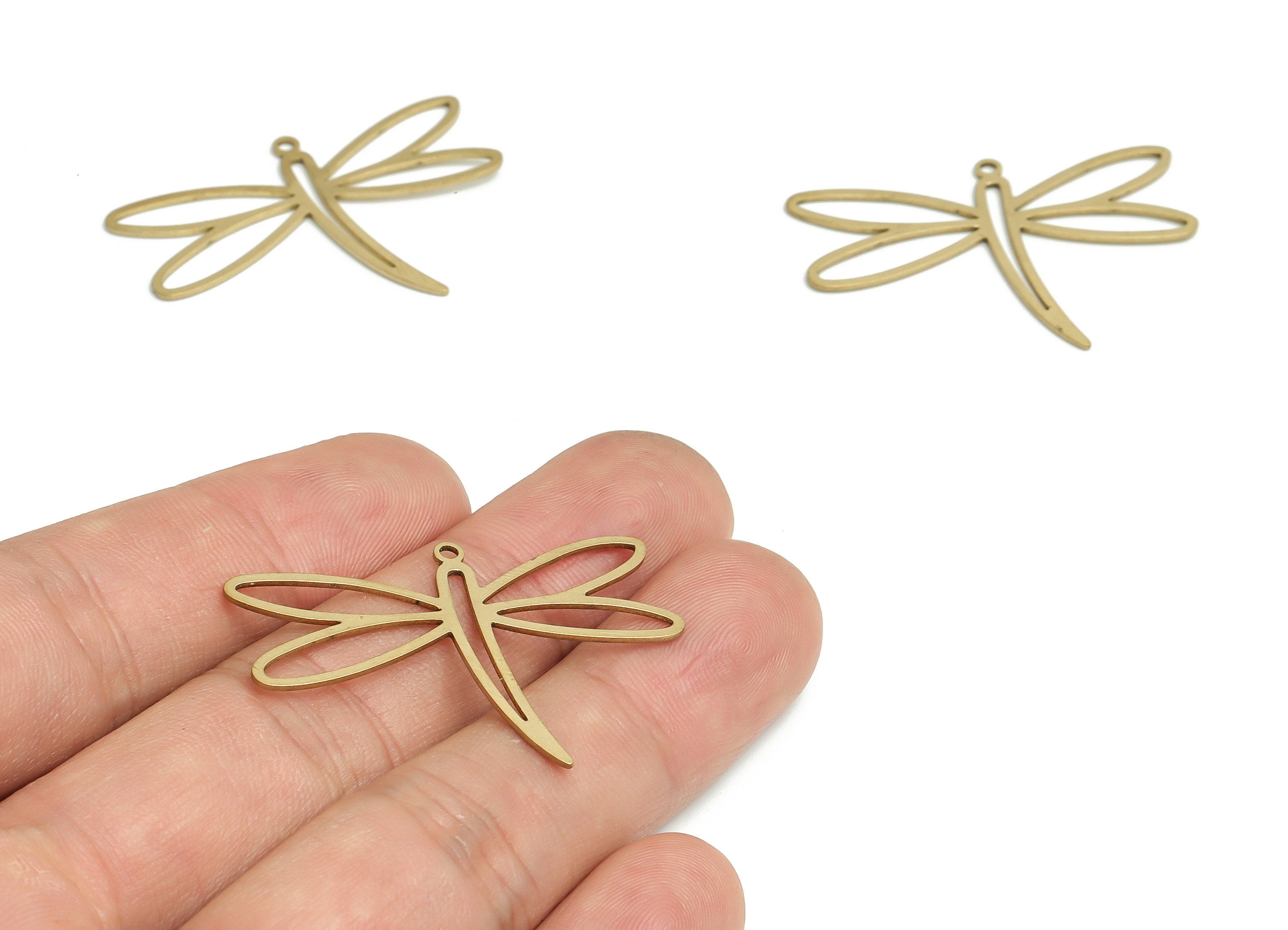Brass Dragonfly Earring Charms - Raw Brass Hollow Dragonfly Pendant - DIY Jewelry Making Supplies - 38.66x27.41x0.74mm - PP4619 - DOMEDBAZAAR