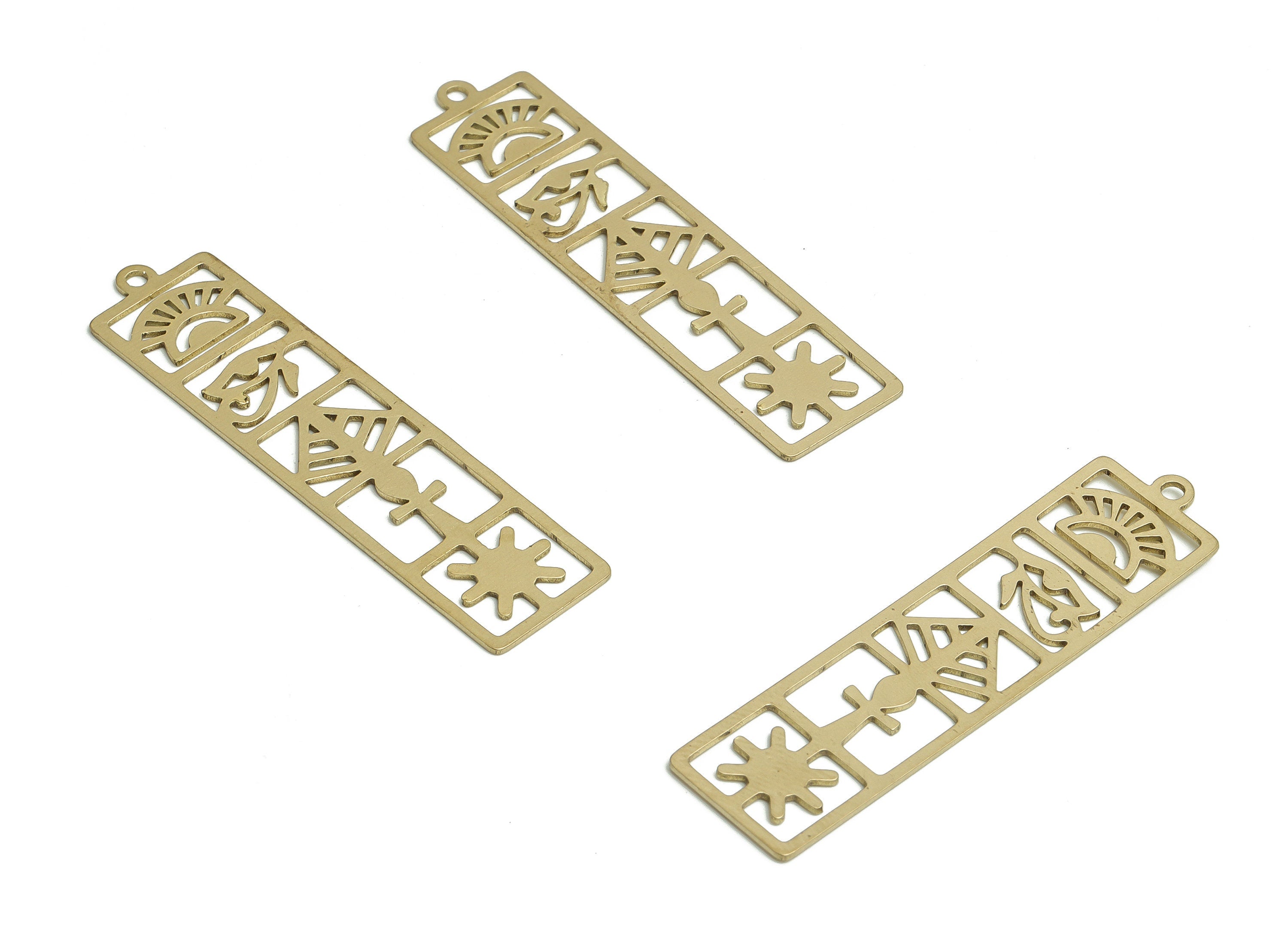 Brass Rectangle Earring Charms - Raw Brass Pattern Pendant - Esoteric Charms - DIY Jewelry Making Supplies - 46.58x11.92x0.63mm - PP4736 - DOMEDBAZAAR