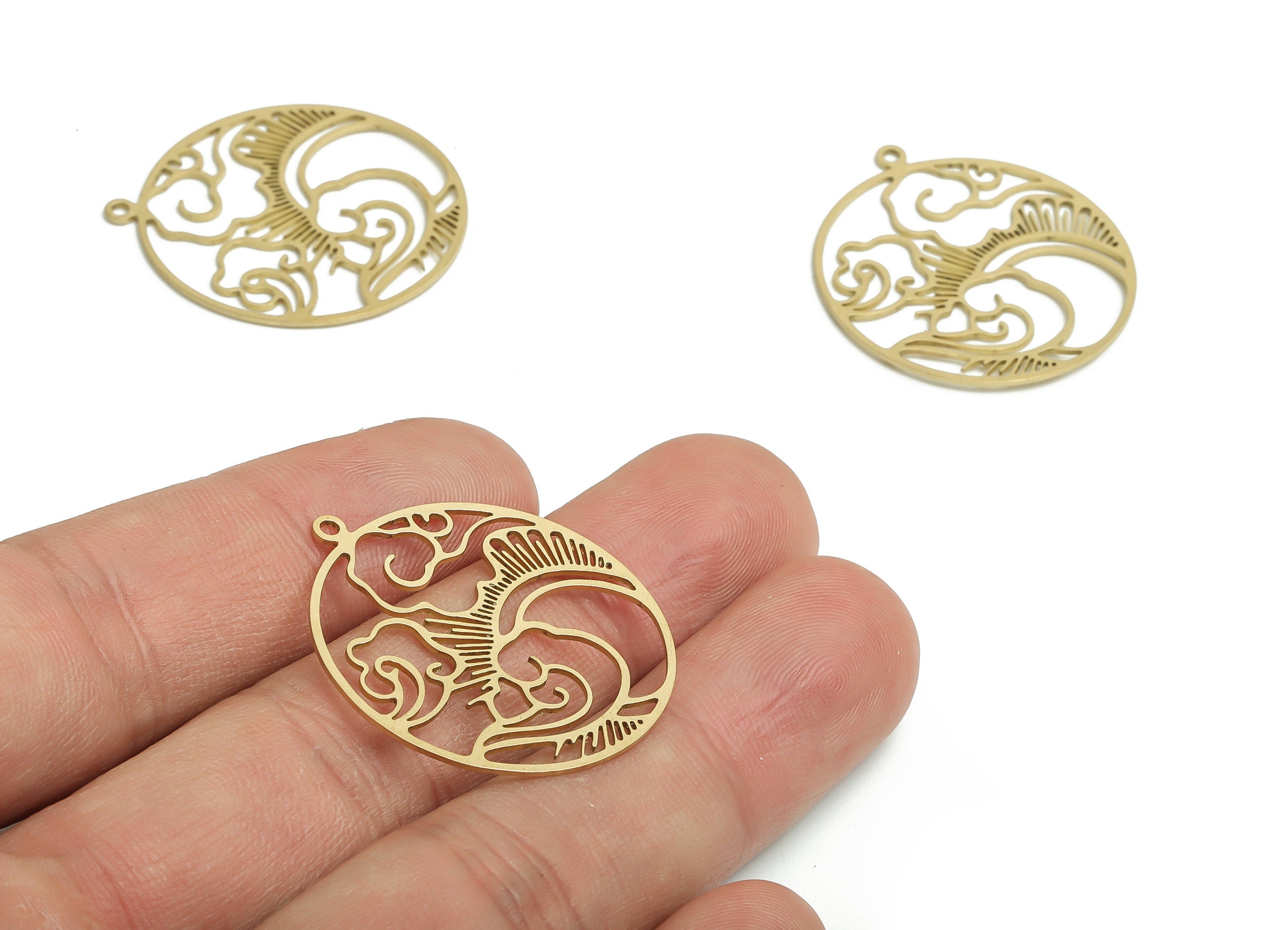Brass Round Earring Charms - Raw Brass Moon Cloud Pendant - DIY Jewelry Making Supplies - 31.99x28.12x0.62mm - PP4749 - DOMEDBAZAAR