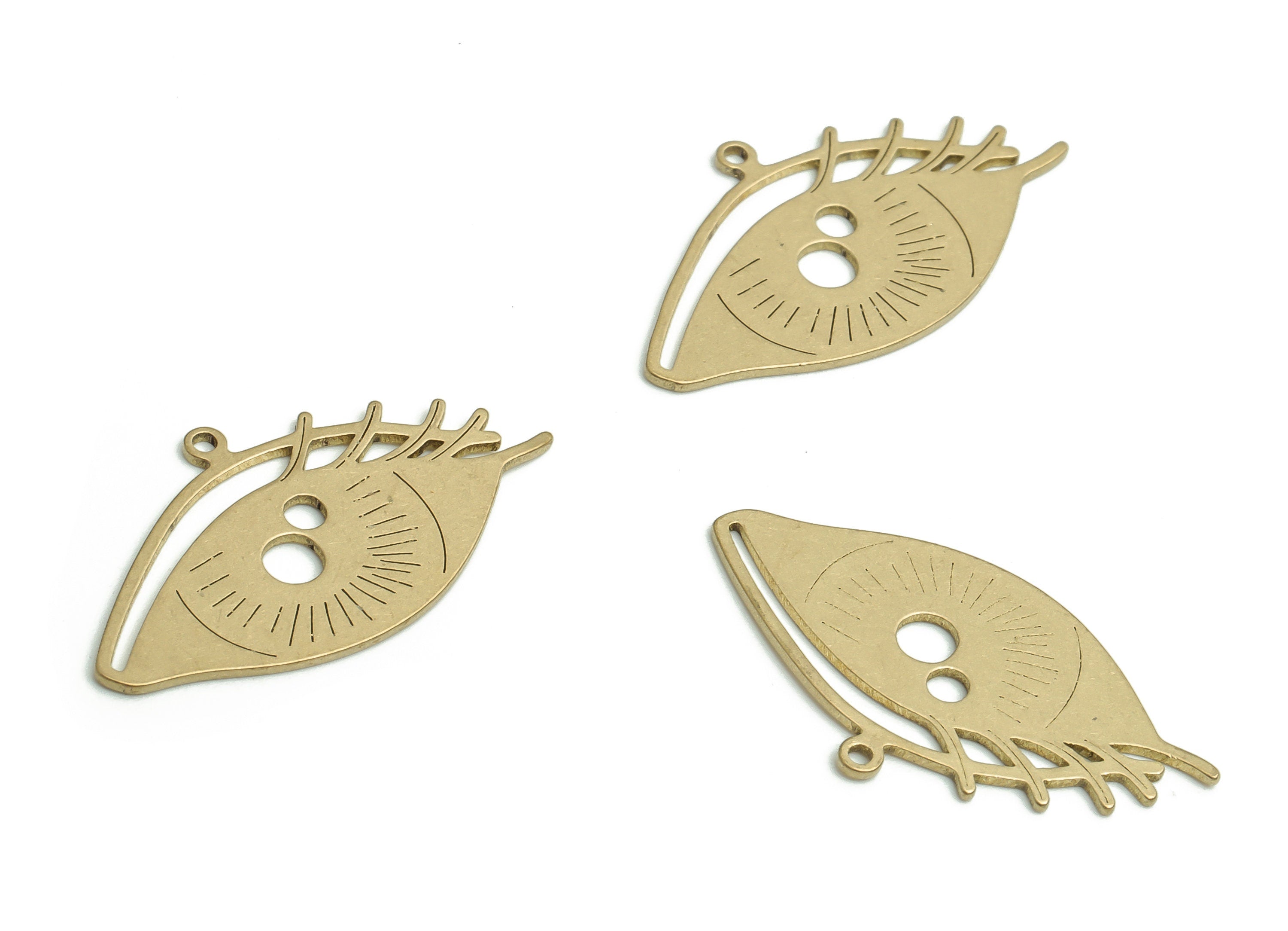 Brass Eye Earring Charms - Raw Brass Eyelashes Pendant - DIY Jewelry Making Supplies - 23.09x12.89x0.6mm - PP4182 - DOMEDBAZAAR