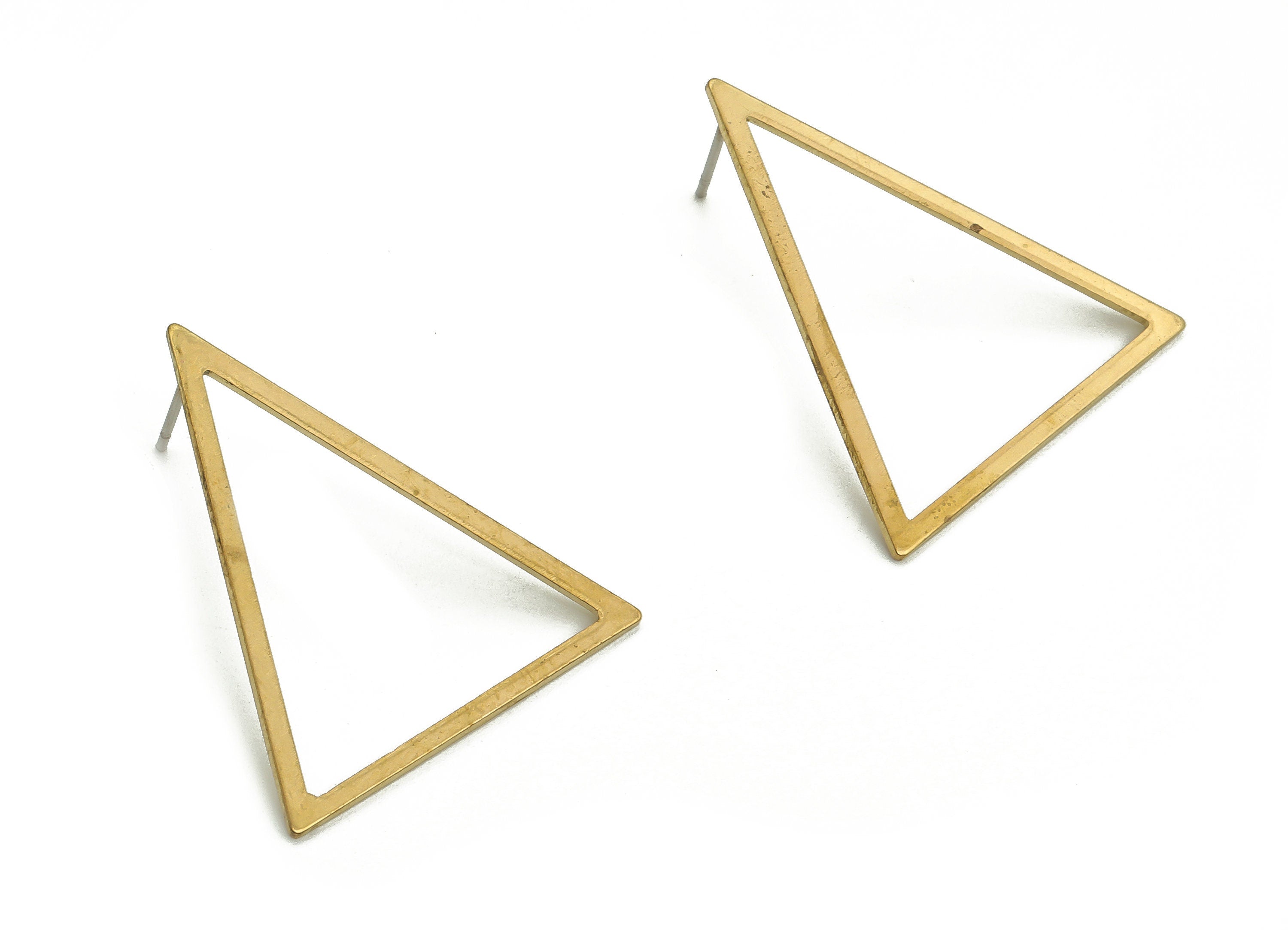 Brass Triangle Earring Stud - Raw Brass Triangle Earring Post - Stainless Steel Stud - Jewelry Making Supplies - 31.57x27.47x0.79mm - PP4807 - DOMEDBAZAAR
