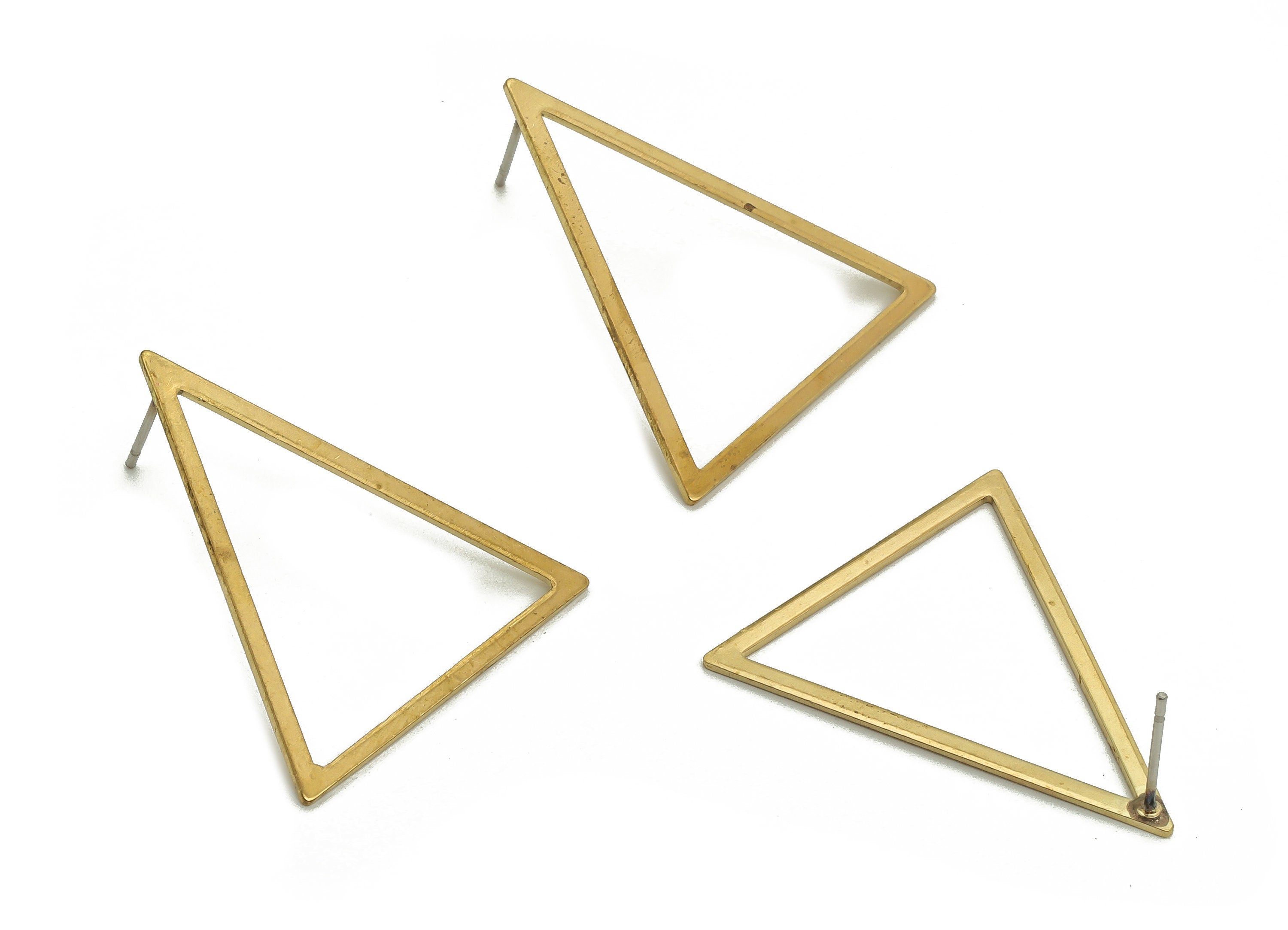 Brass Triangle Earring Stud - Raw Brass Triangle Earring Post - Stainless Steel Stud - Jewelry Making Supplies - 31.57x27.47x0.79mm - PP4807 - DOMEDBAZAAR