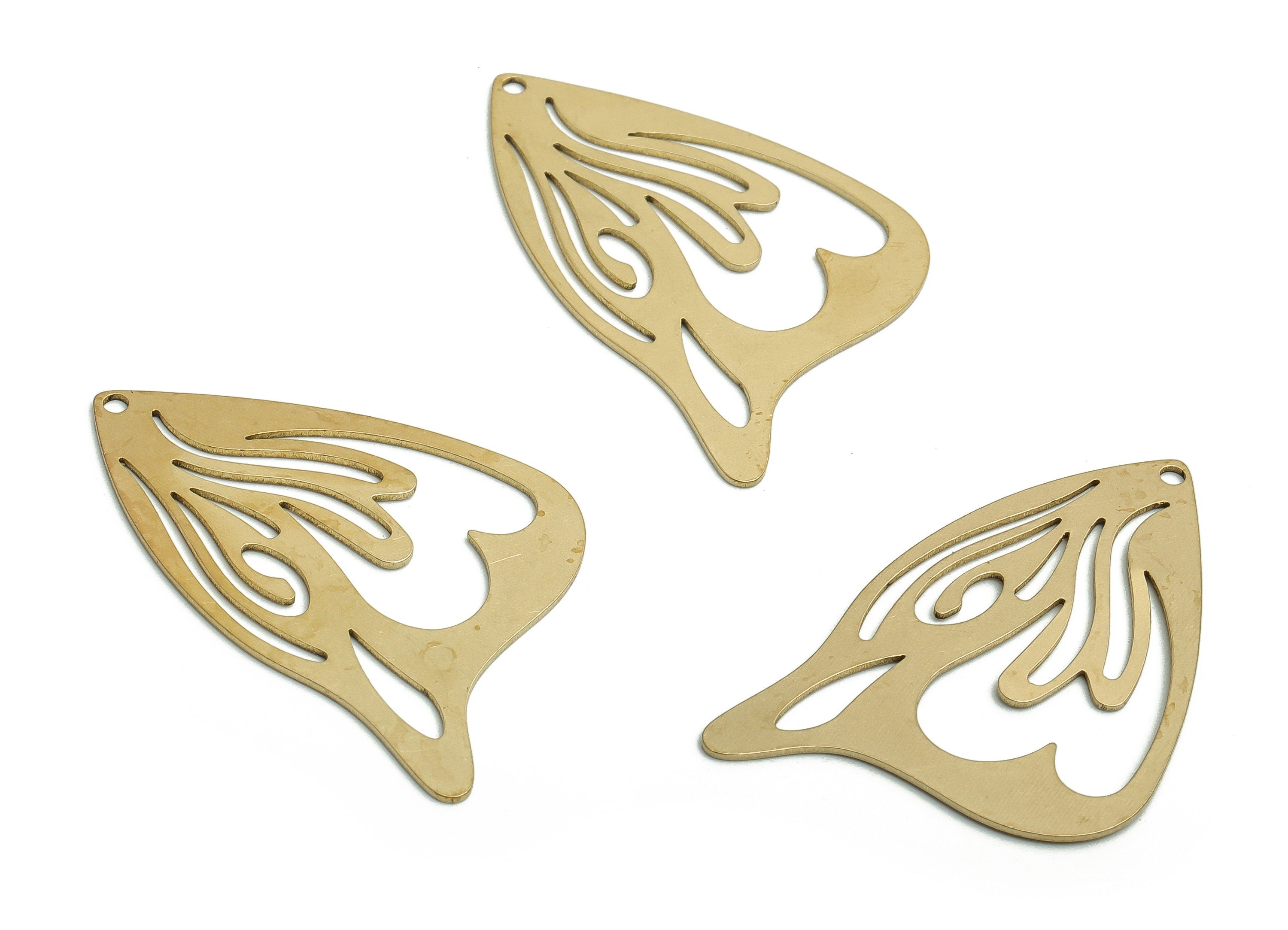 Raw Brass Wing Pendant - Brass Butterfly Wing Earring Charms - DIY Jewelry Supplies - 33.84x26.22x0.57mm - PP4784 - DOMEDBAZAAR