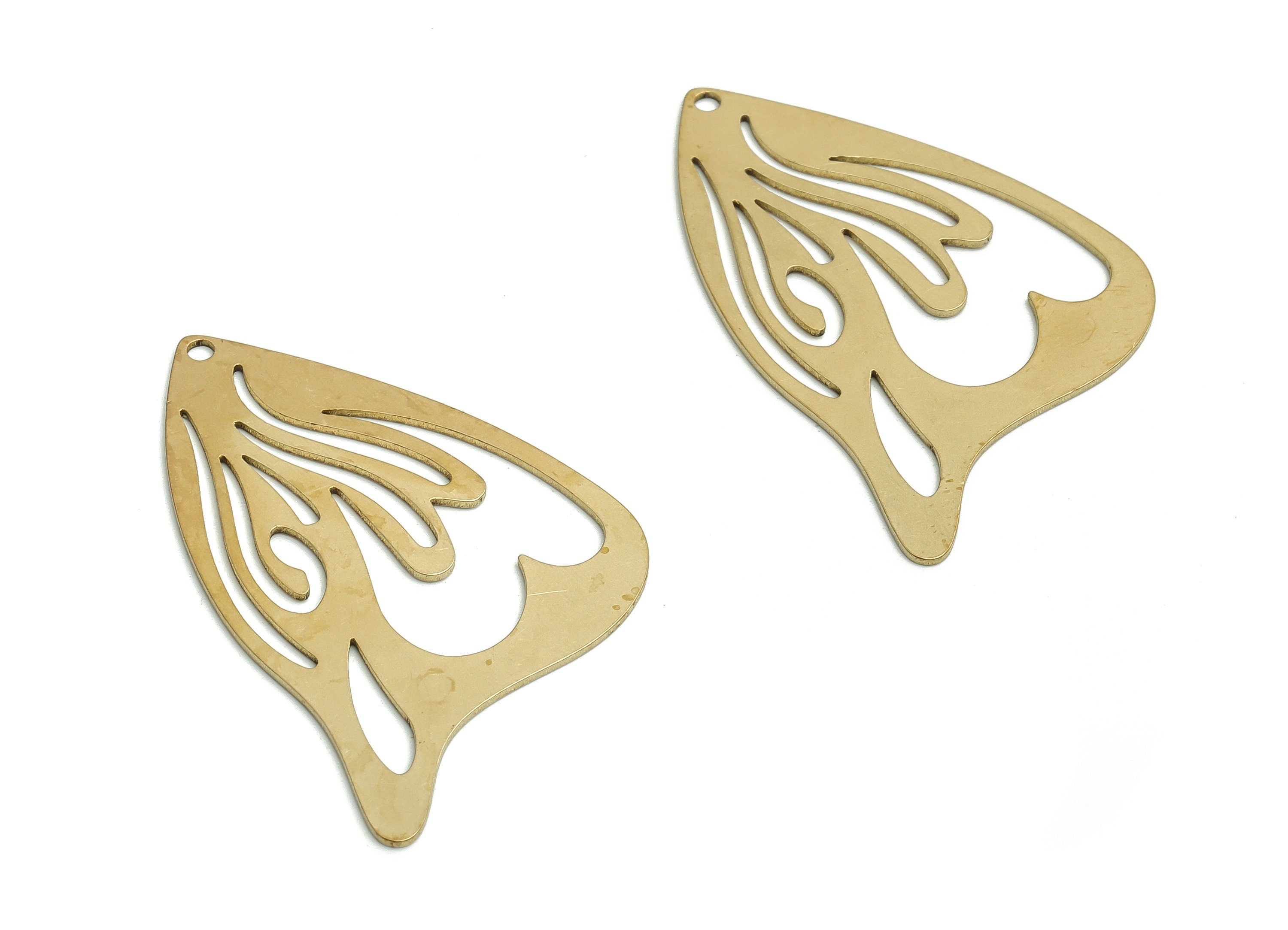 Raw Brass Wing Pendant - Brass Butterfly Wing Earring Charms - DIY Jewelry Supplies - 33.84x26.22x0.57mm - PP4784 - DOMEDBAZAAR