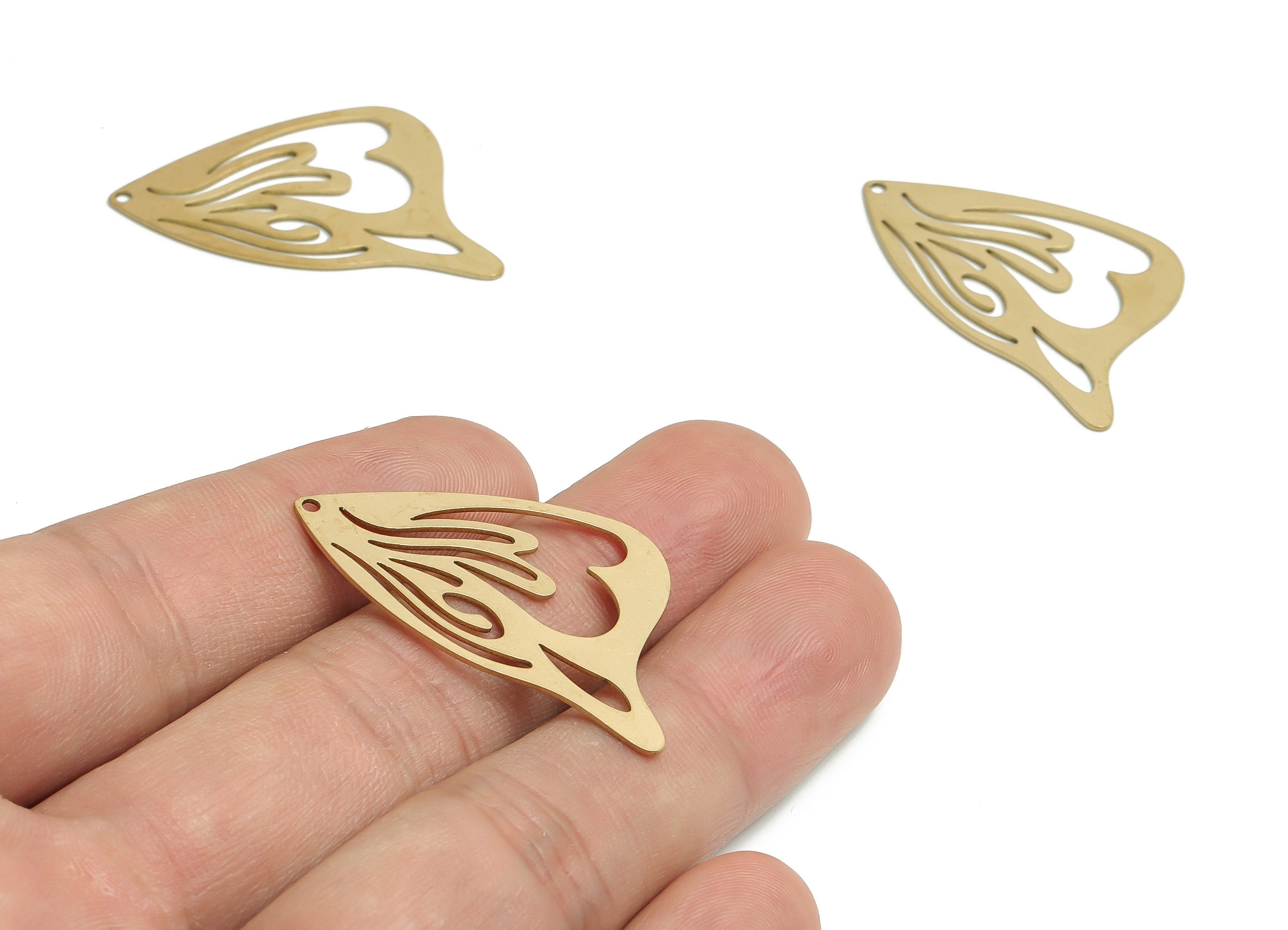 Raw Brass Wing Pendant - Brass Butterfly Wing Earring Charms - DIY Jewelry Supplies - 33.84x26.22x0.57mm - PP4784 - DOMEDBAZAAR