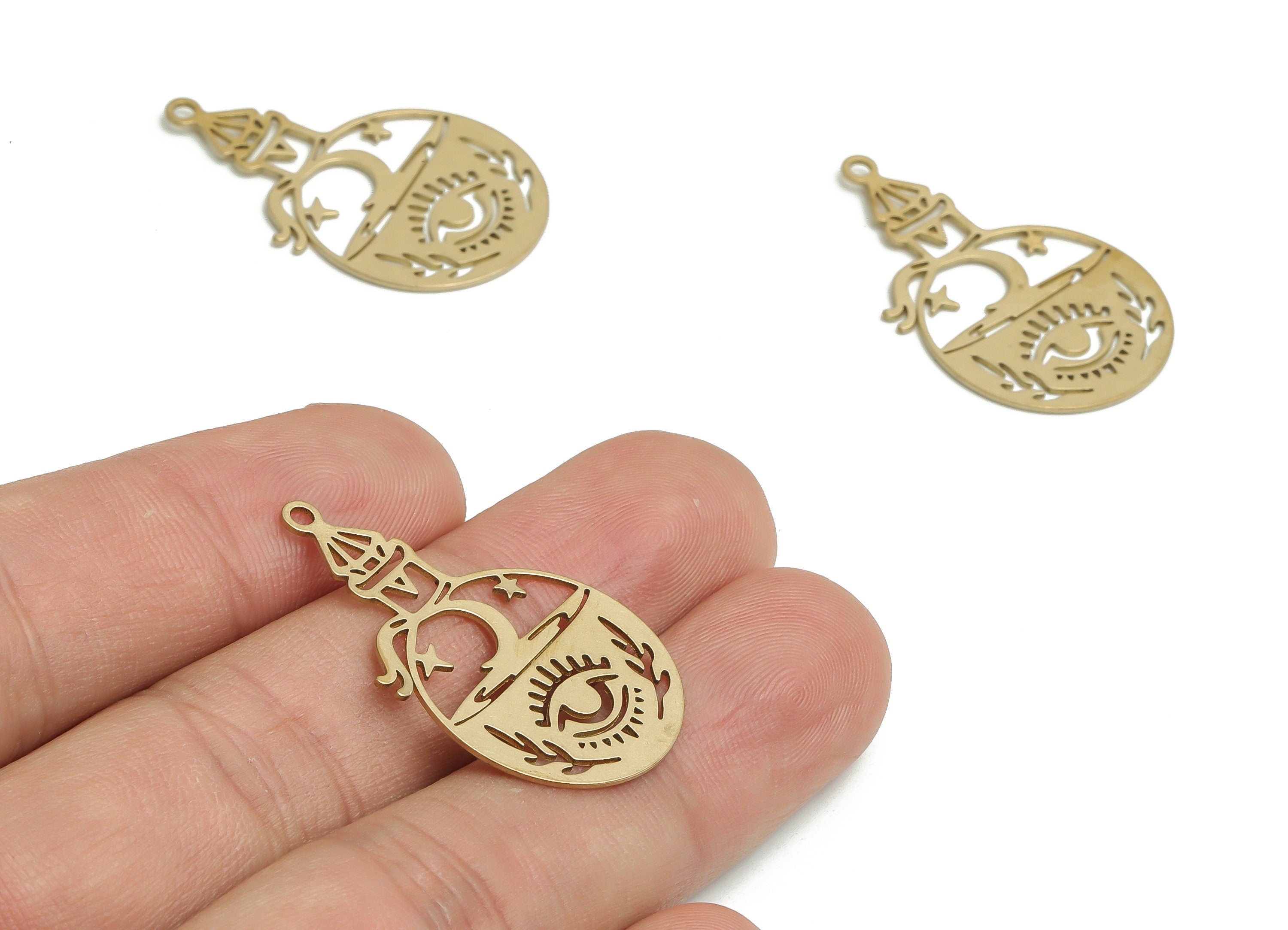 Brass Castle Star Earring Charms - Raw Brass Eye Branch Pendant - Earrings Finding - Jewelry Making Supplies - 33.02x20.67x0.66mm - PP4808 - DOMEDBAZAAR