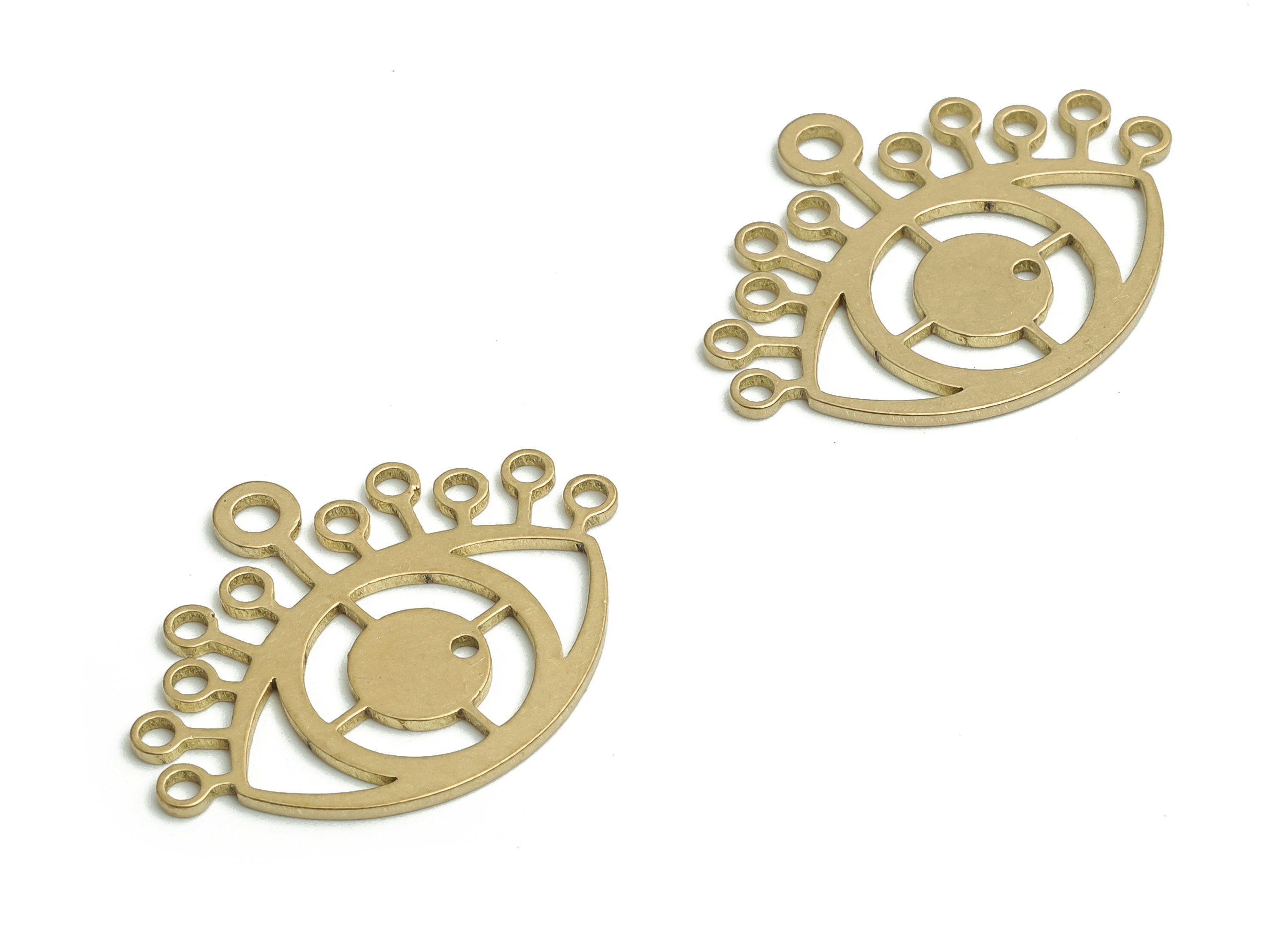 Brass Eye Earring Connectors - Raw Brass Eye Charms and Pendant - 11 Holes - Jewelry Making Supplies - 24.98x19.45x0.9mm - PP4183 - DOMEDBAZAAR