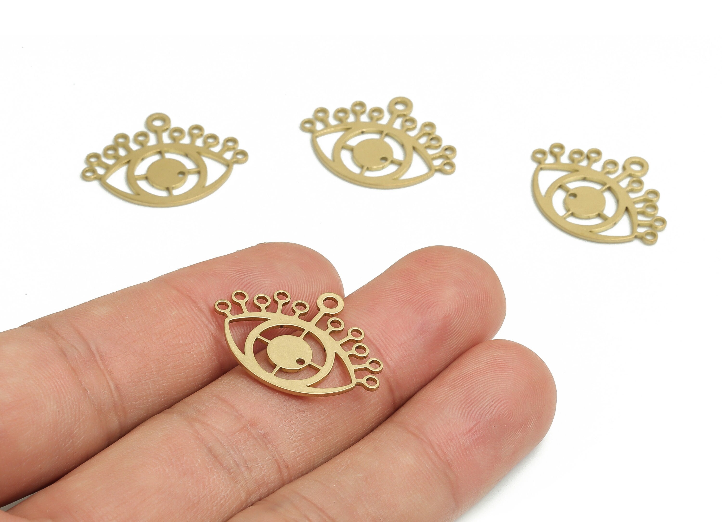 Brass Eye Earring Connectors - Raw Brass Eye Charms and Pendant - 11 Holes - Jewelry Making Supplies - 24.98x19.45x0.9mm - PP4183 - DOMEDBAZAAR