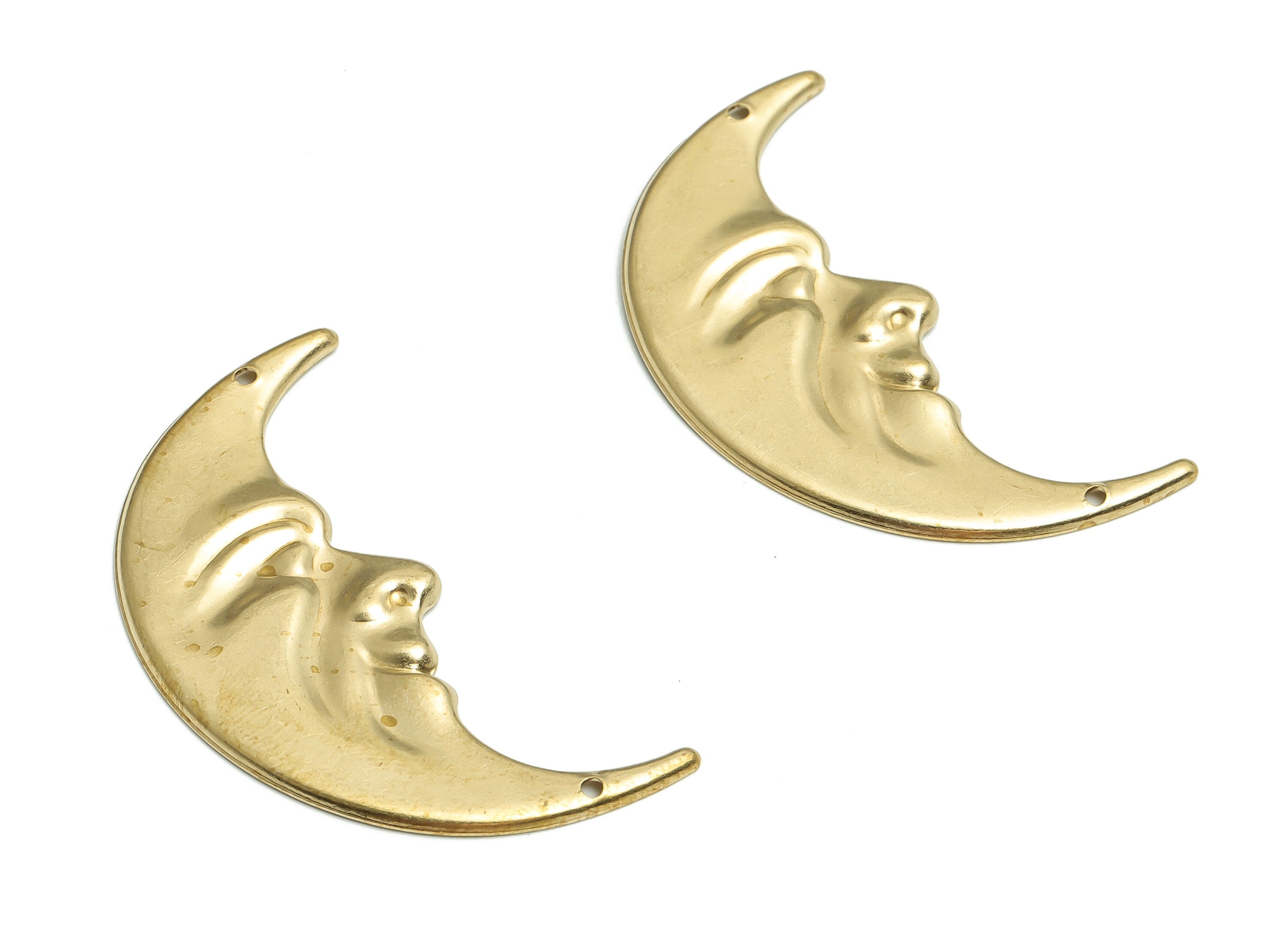 Brass Crescent Earring Connectors - Raw Brass Face Charms and Pendant - Jewelry Making Supplies - 46.09x24.4x1.63mm - PP4814 - DOMEDBAZAAR