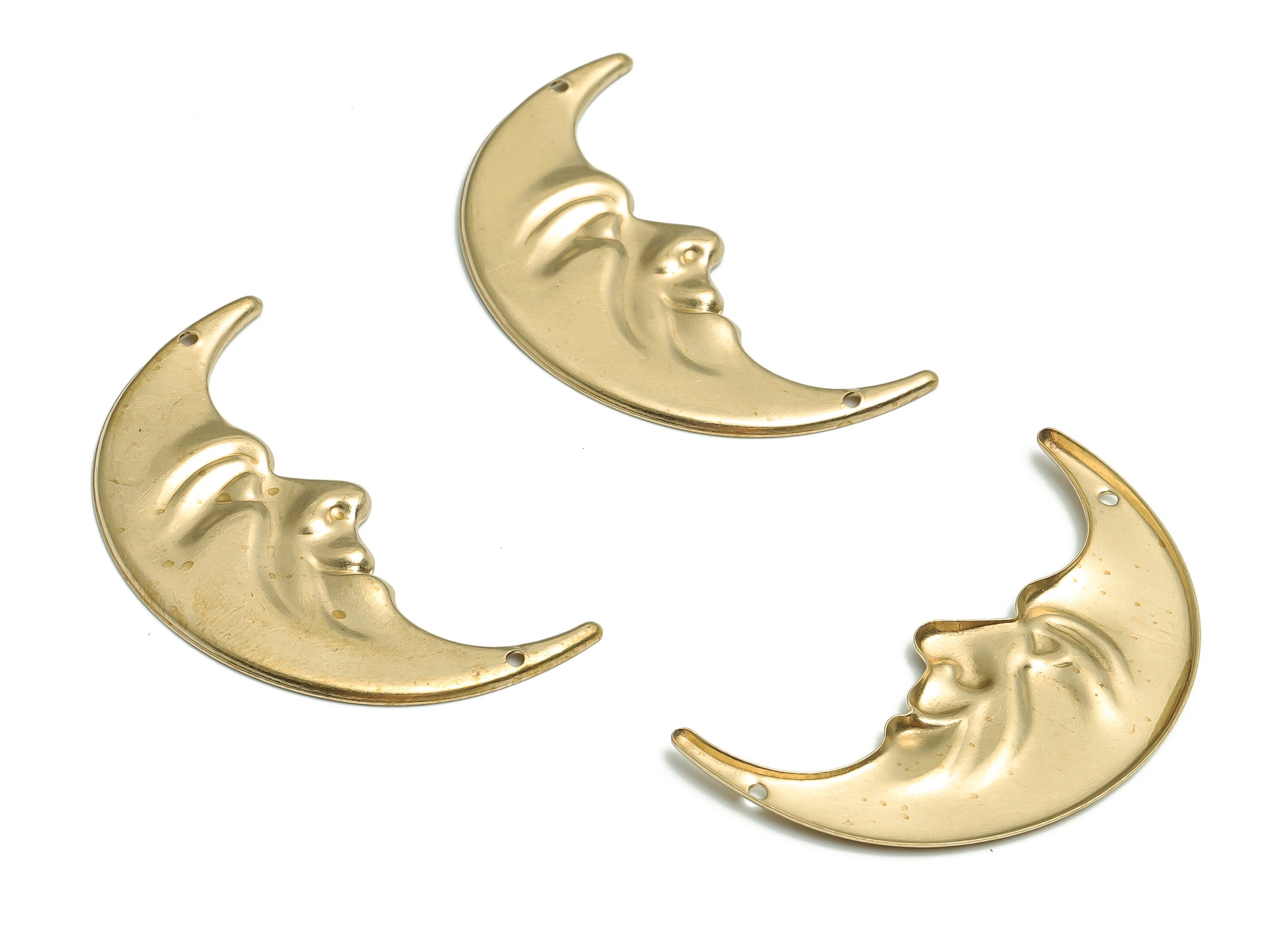 Brass Crescent Earring Connectors - Raw Brass Face Charms and Pendant - Jewelry Making Supplies - 46.09x24.4x1.63mm - PP4814 - DOMEDBAZAAR